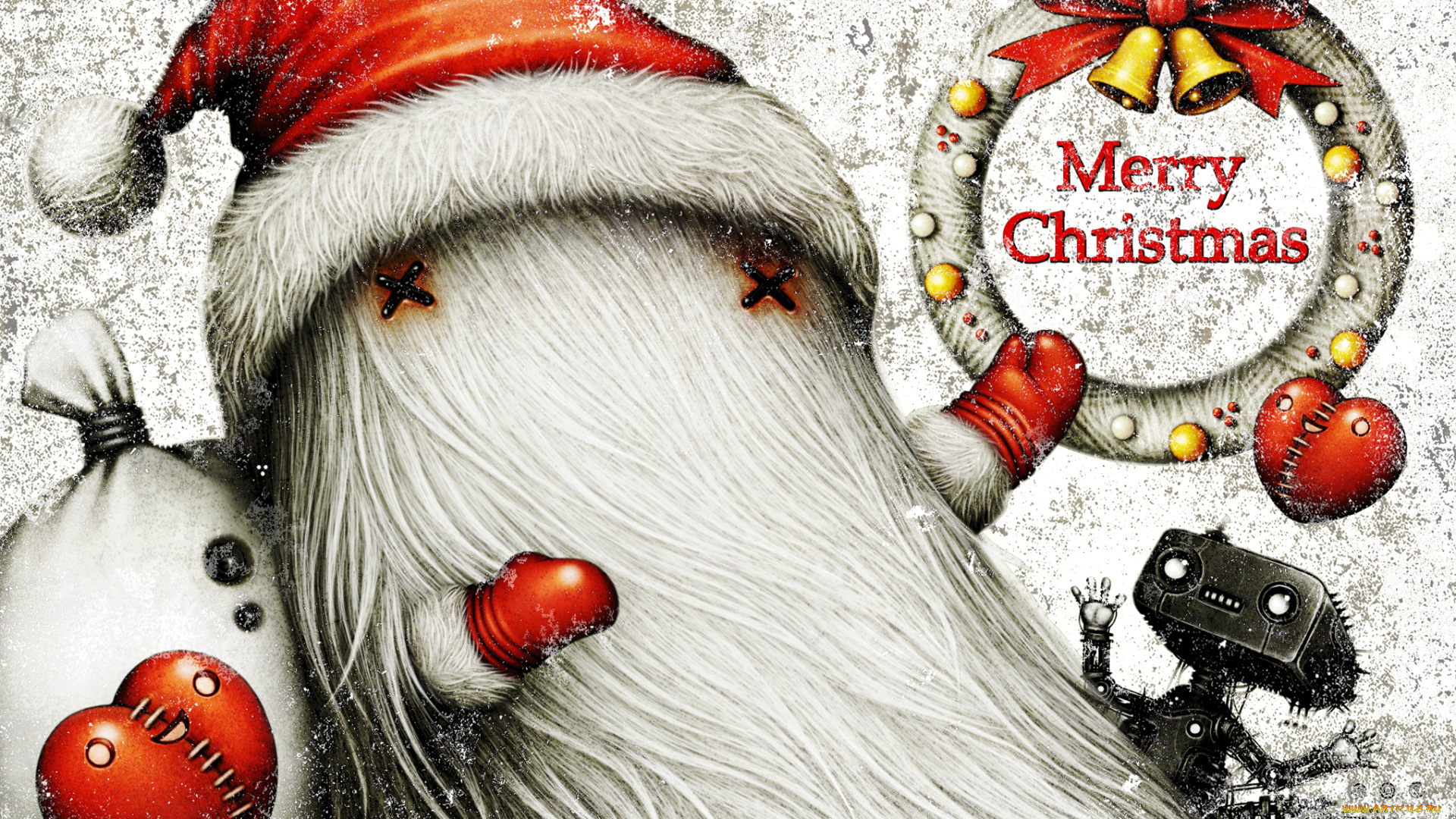 праздничные, рисованные, санта