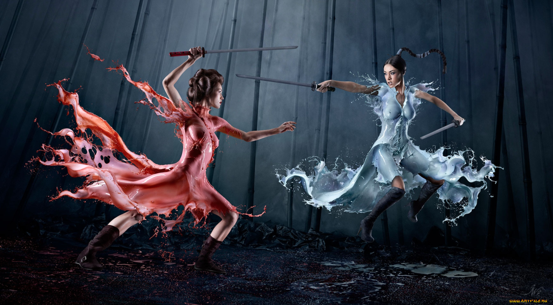 -Unsort, Креатив, девушки, unsort, креатив, бой, мечи, краска