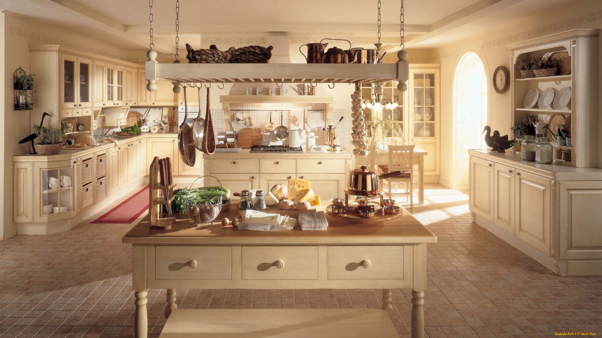 интерьер, кухня, стол, продукты, плита, посуда