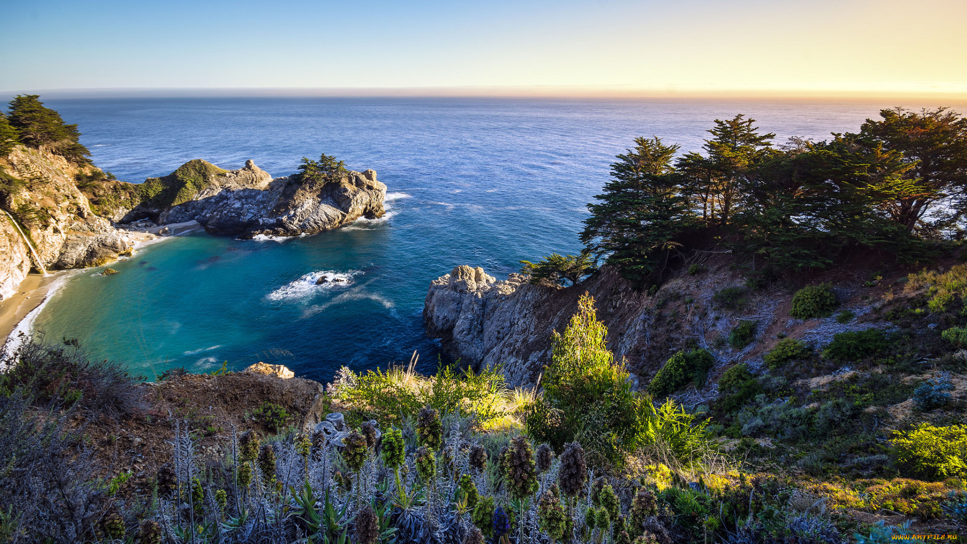 mcway, falls, big, sur, california, природа, побережье, водопад, океан, калифорния