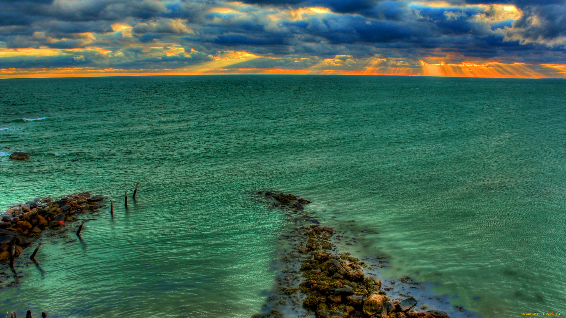 ocean, природа, моря, океаны, океан, горизонт, тучи, камни