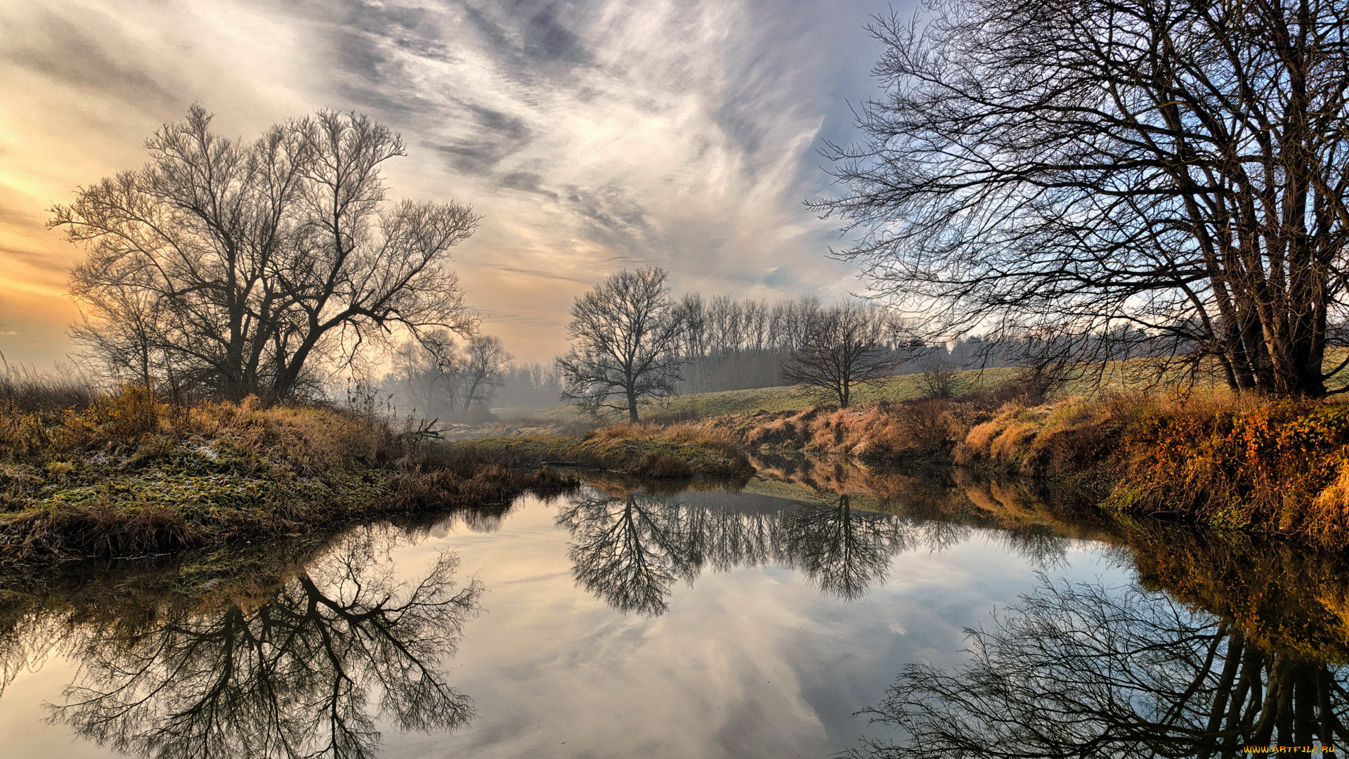 польша, nowa, sоl, природа, реки, озера, река, туман