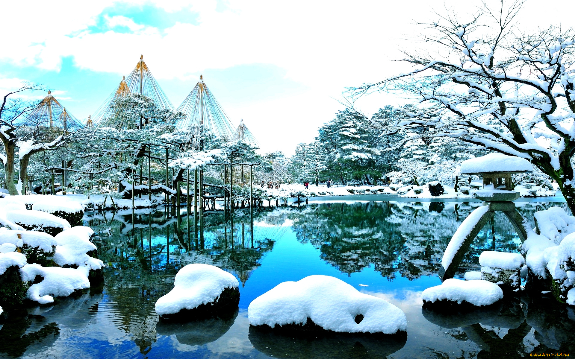 snow, covered, park, природа, зима, деревья, сугробы, водоем, парк, снег