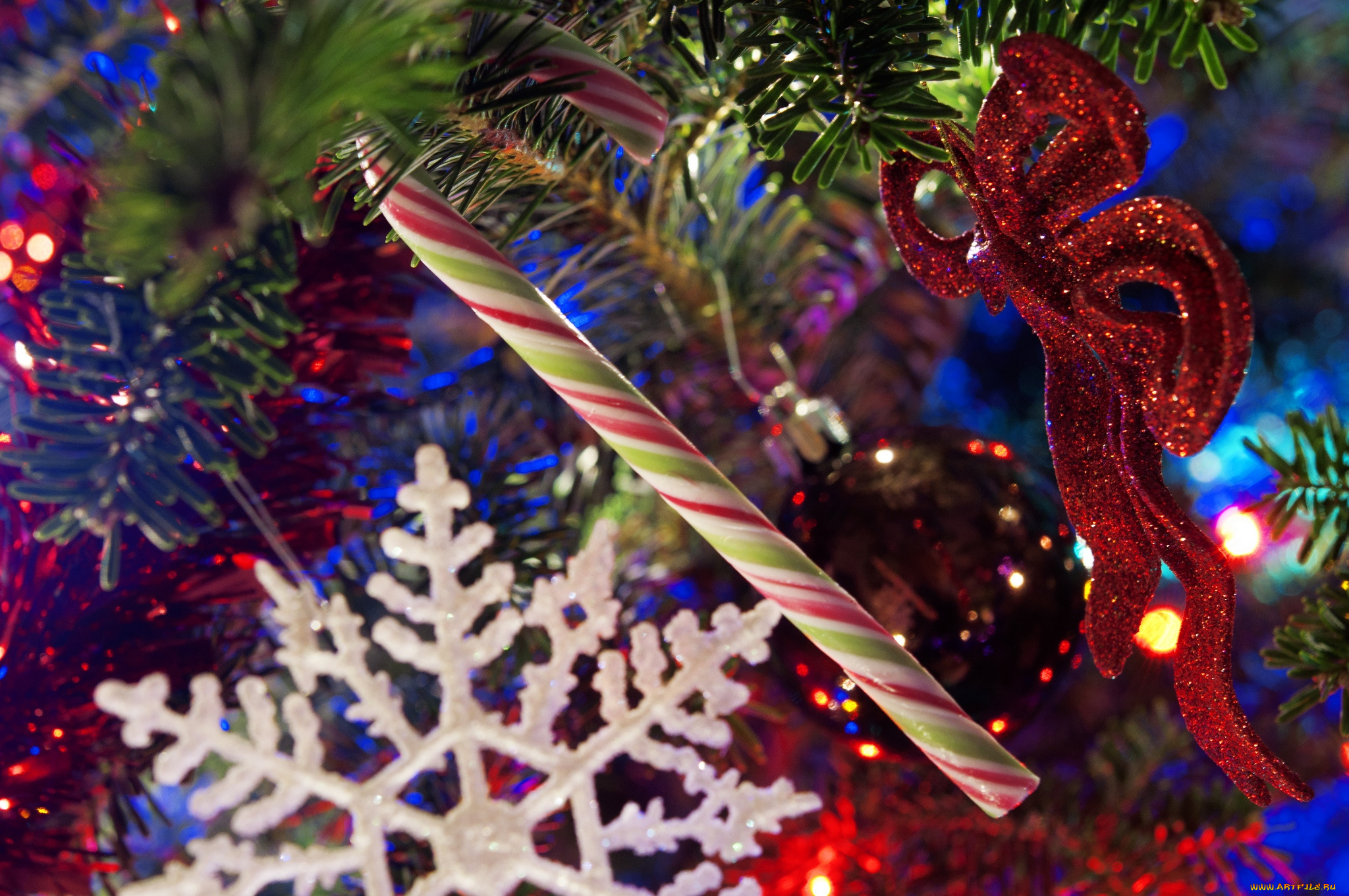 праздничные, снежинки, звёздочки, елка, конфета, снежинка