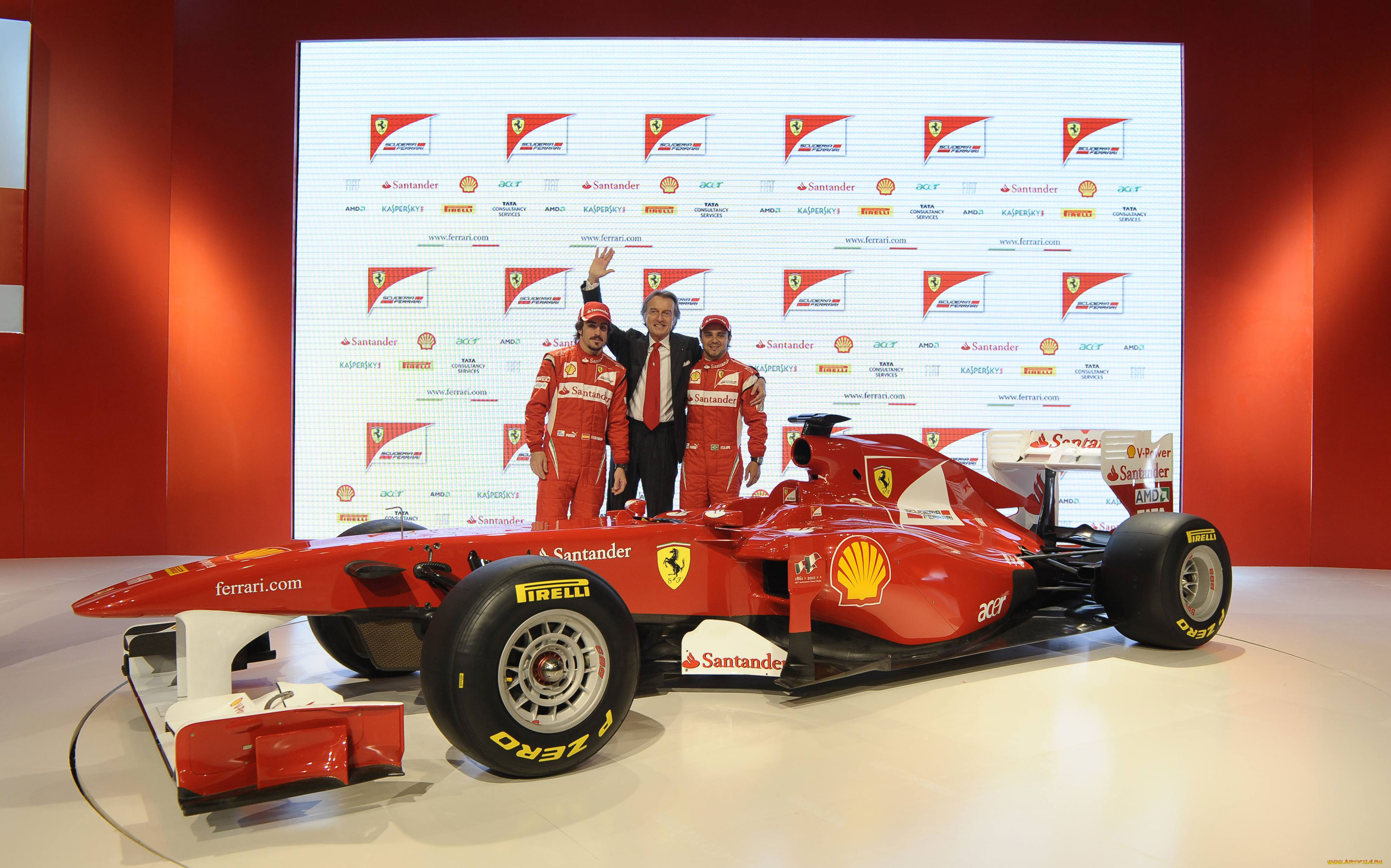 luca, cordero, di, montezemolo, fernando, alonso, and, felipe, massa, presentation, ferrari, f150, спорт, формула, 1, чемпионат, болид, пилоты