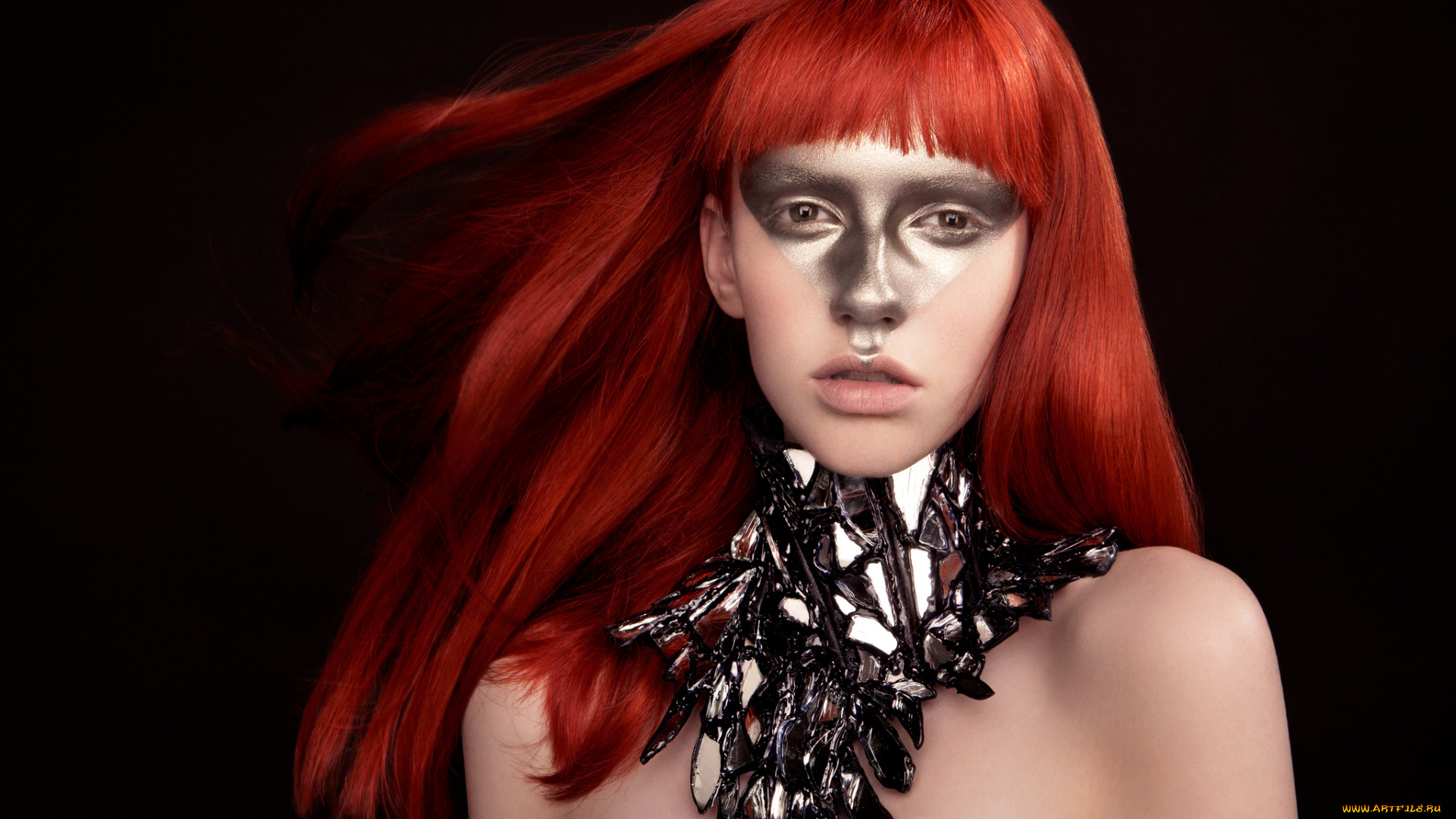 девушки, -unsort, , креатив, лицо, макияж, ожерелье