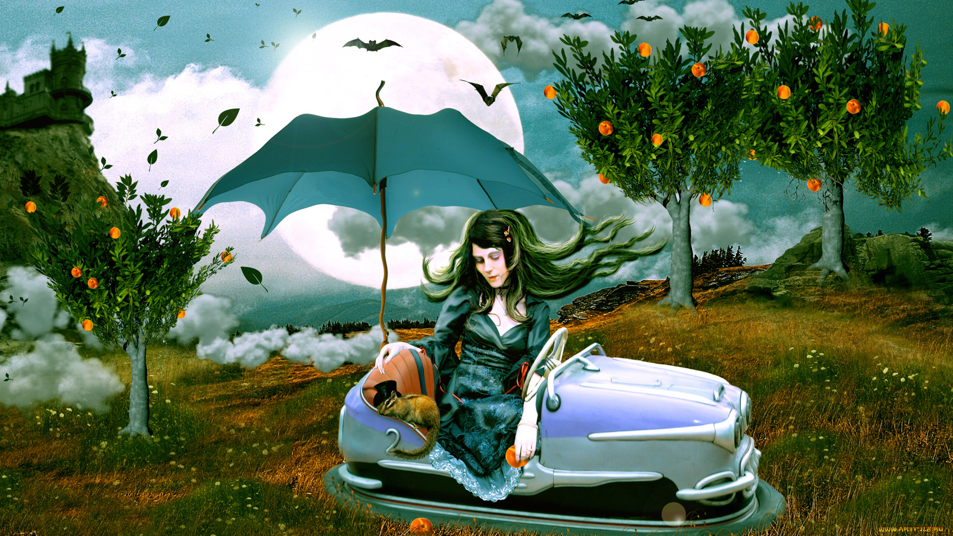 фэнтези, девушки, зонт