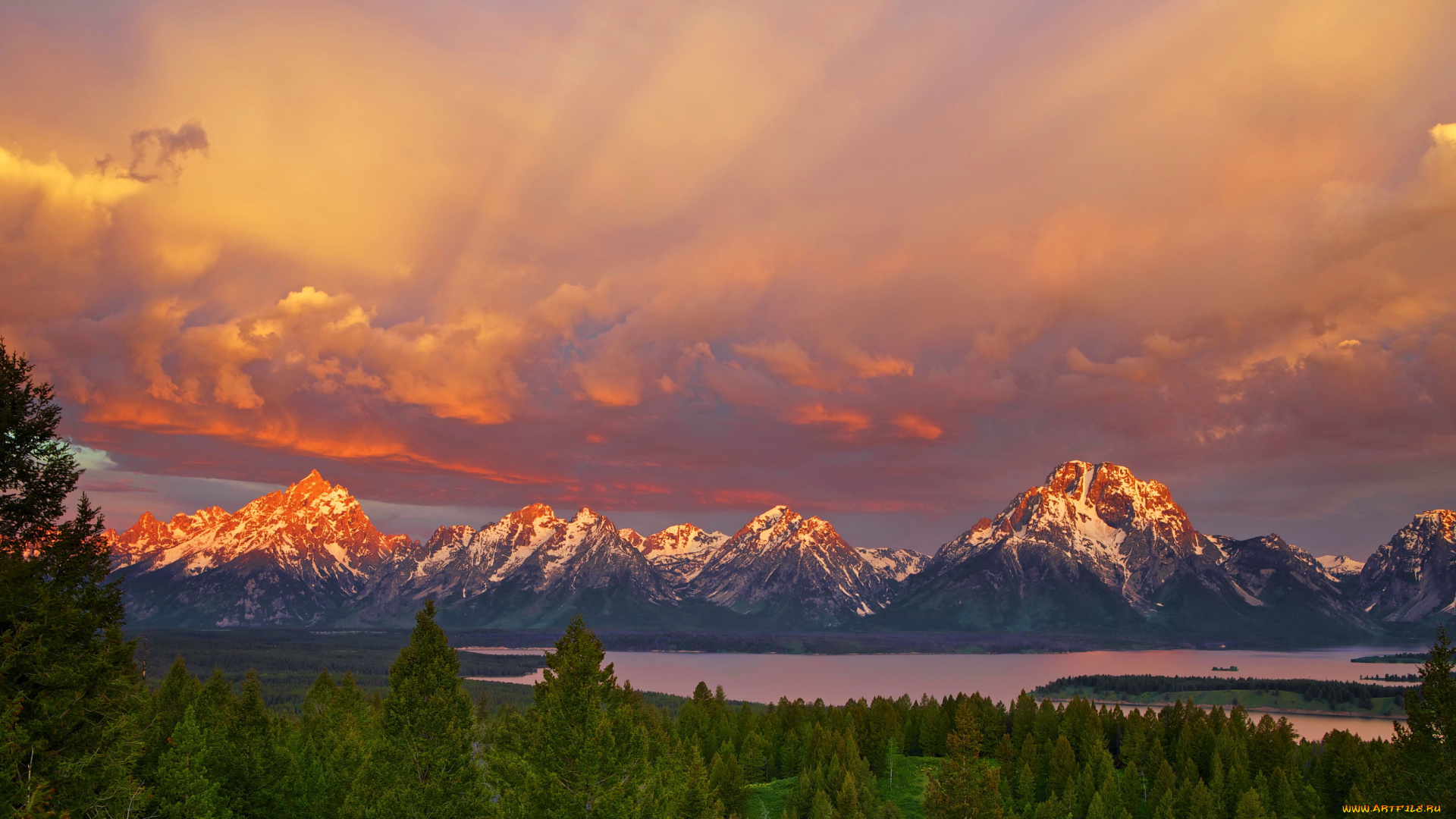 grand, tetons, national, park, , wyoming, природа, восходы, закаты, grand, tetons, national, park, wyoming, горы, озеро, лес, закат, парк