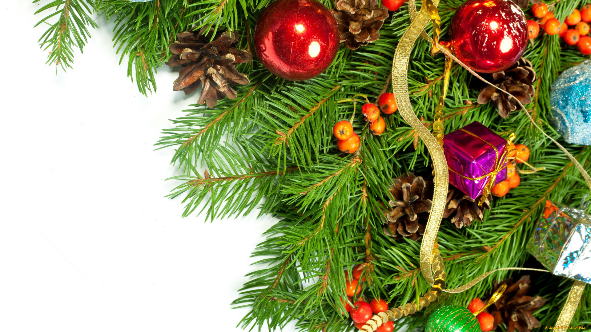праздничные, Ёлки, мишура, шишки, игрушки, елка