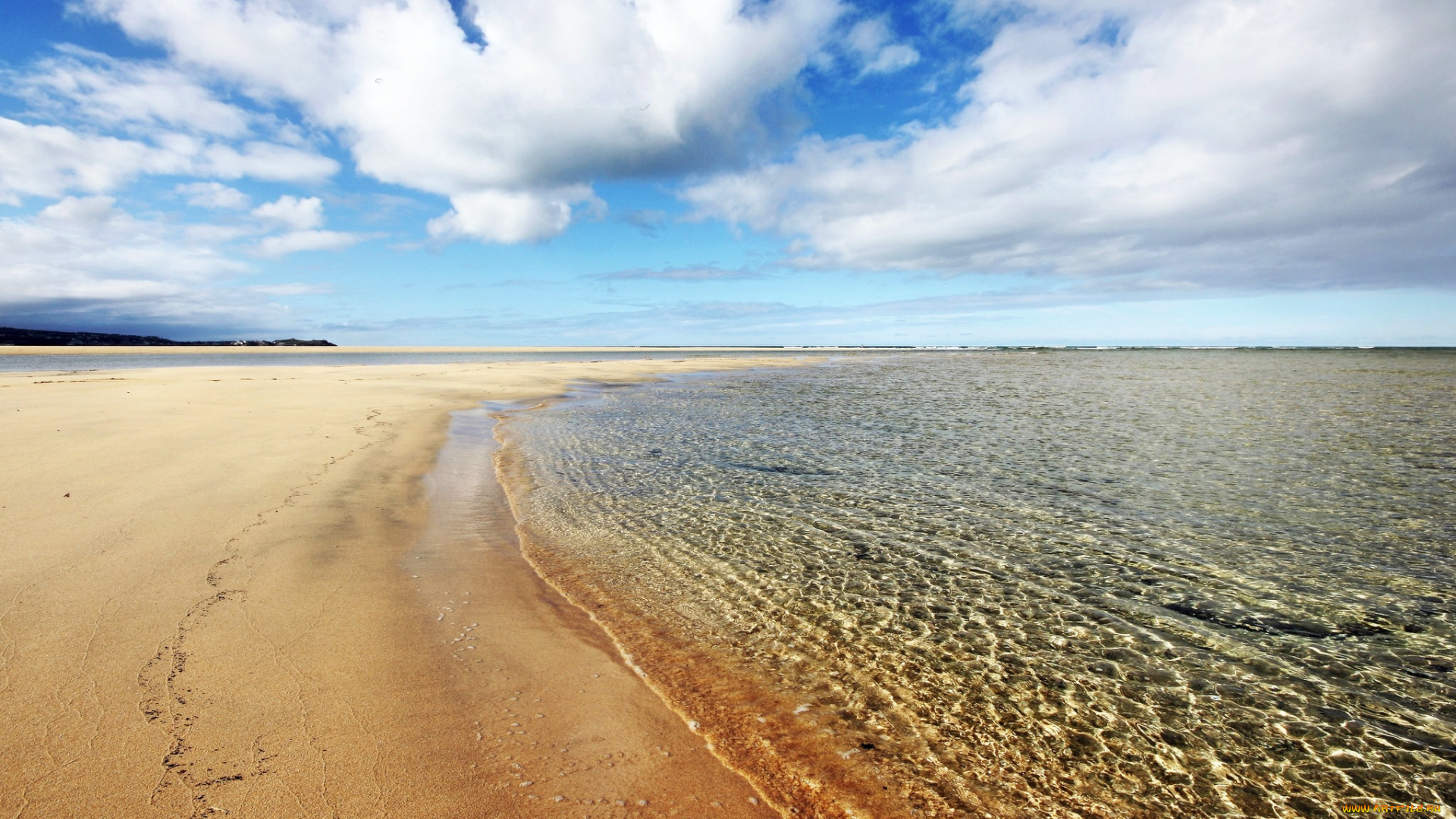 природа, побережье, океан, пляж, песок, облака