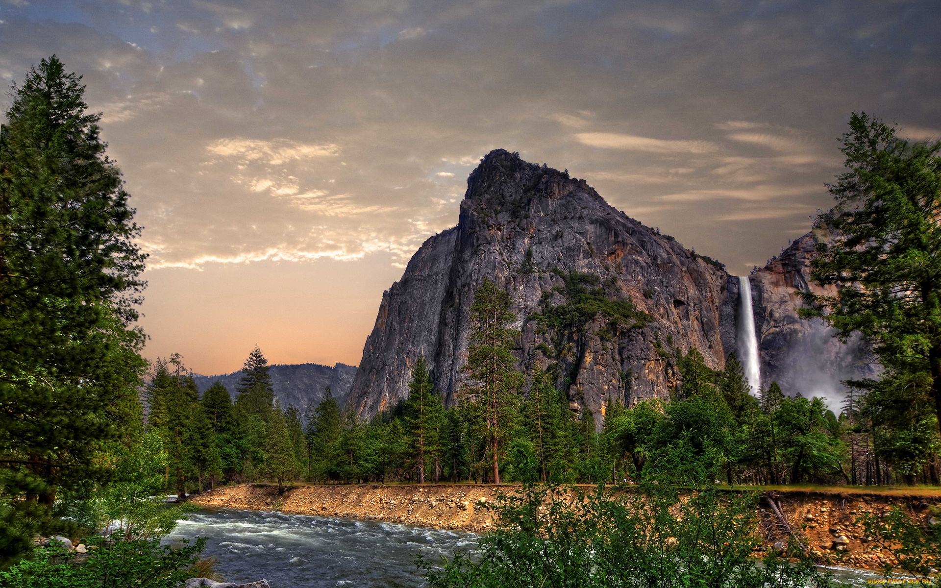 природа, водопады, водопад, горы