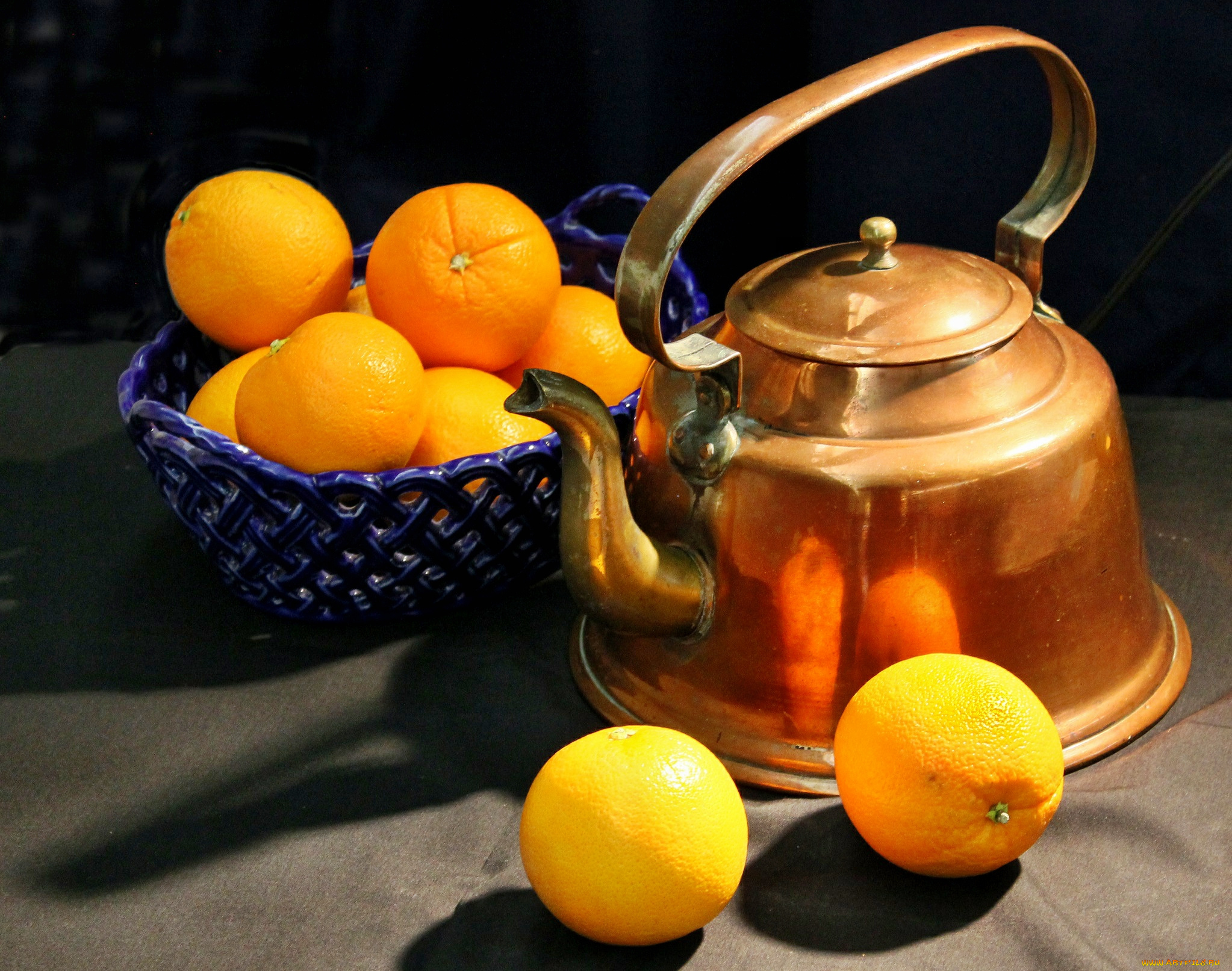 еда, цитрусы, чайник, апельсины