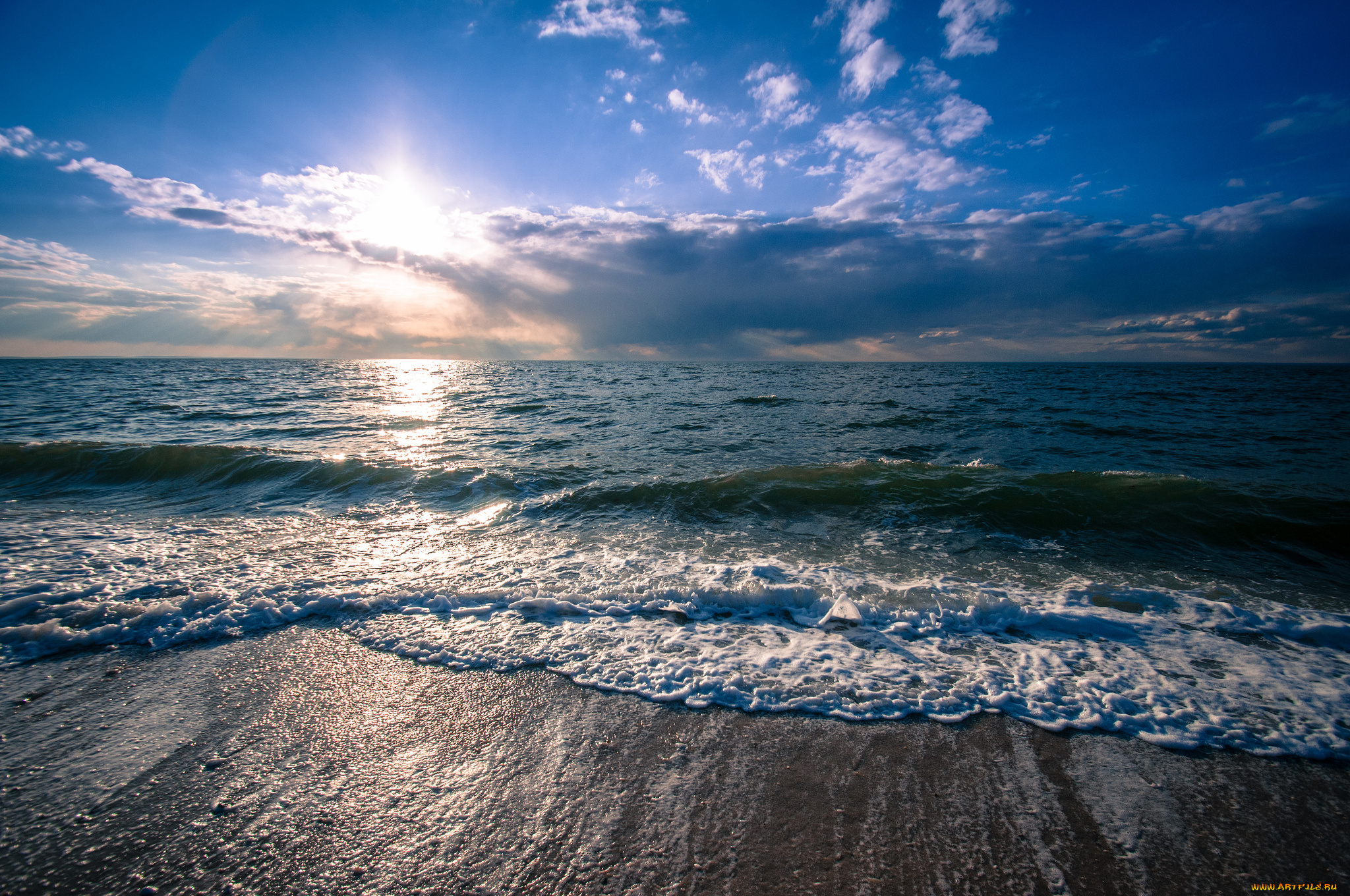 природа, моря, океаны, океан, волны, облака, свет