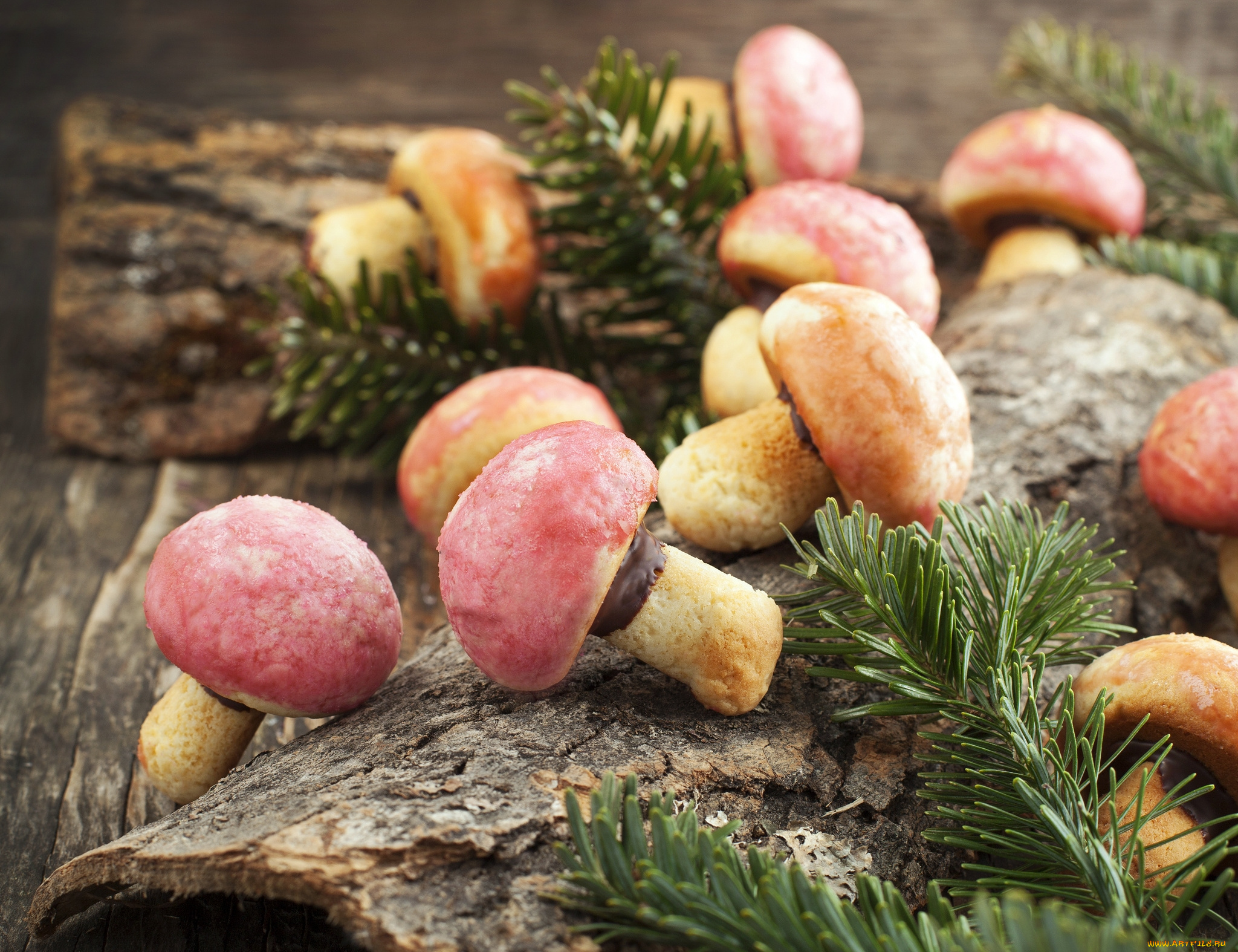 еда, пирожные, , кексы, , печенье, грибочки, елка, печенье