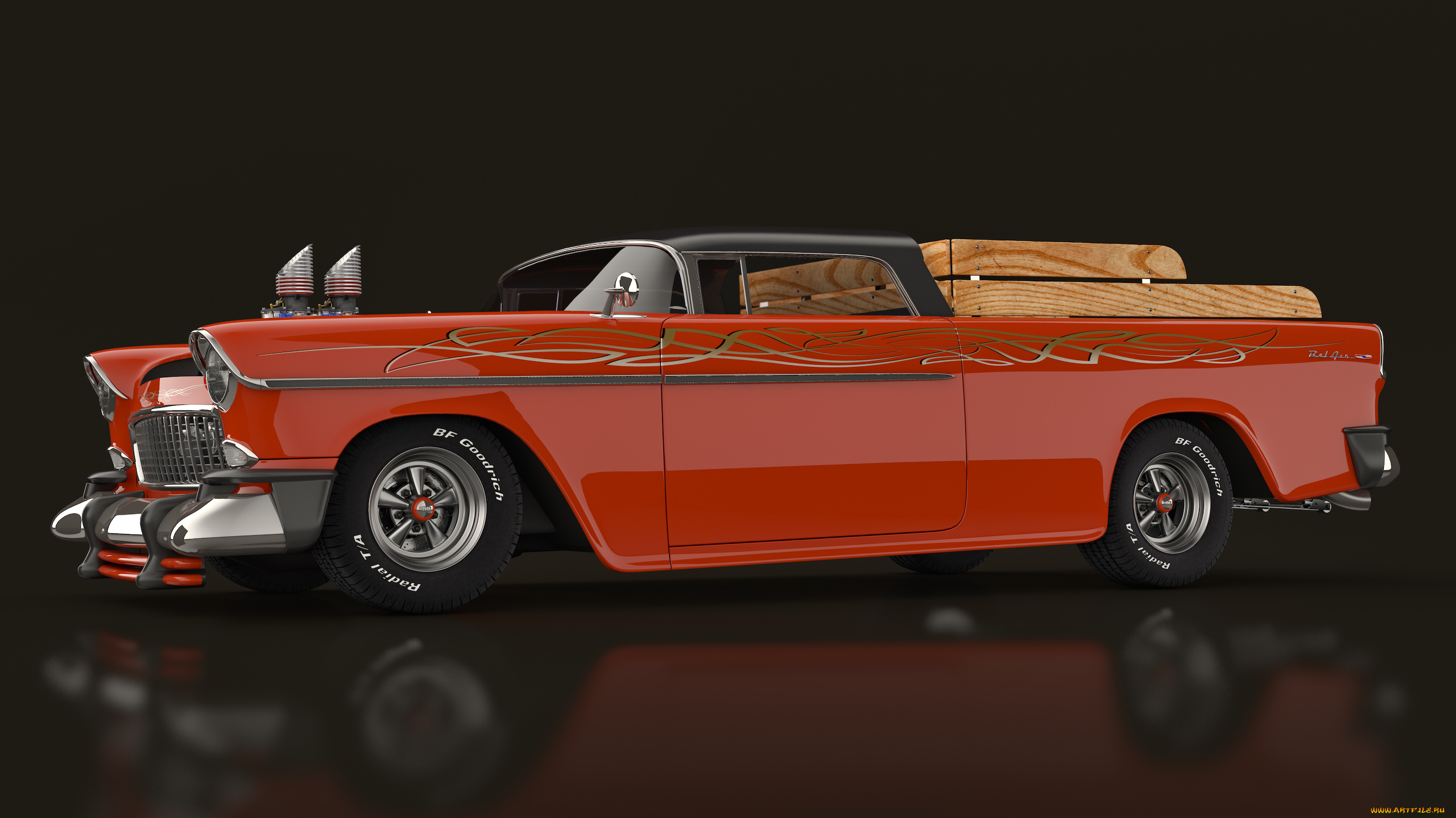 автомобили, 3д, 1955, chevrolet, bel, air, nomad, custom