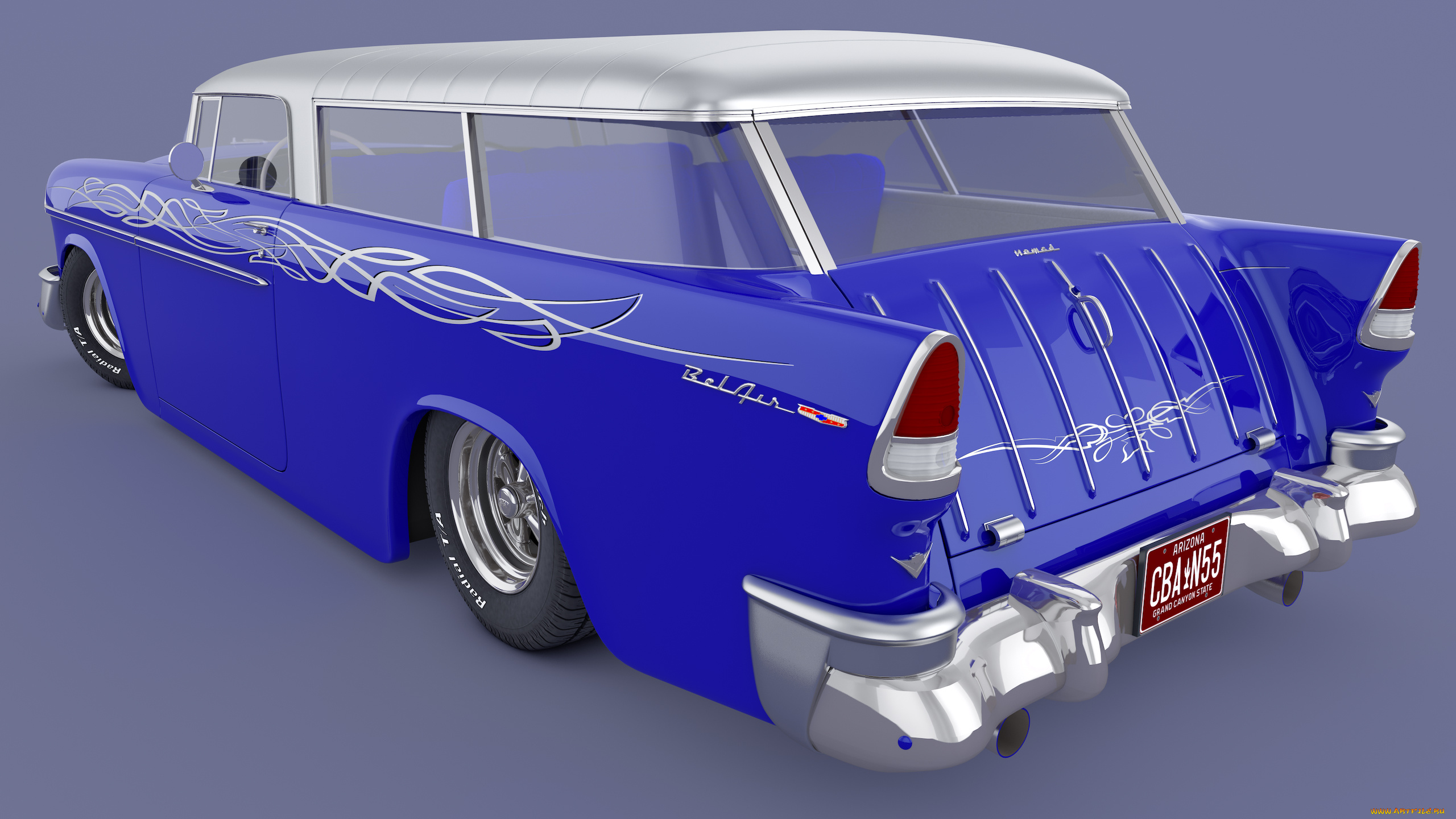 автомобили, 3д, 1955, chevrolet, bel, air, nomad