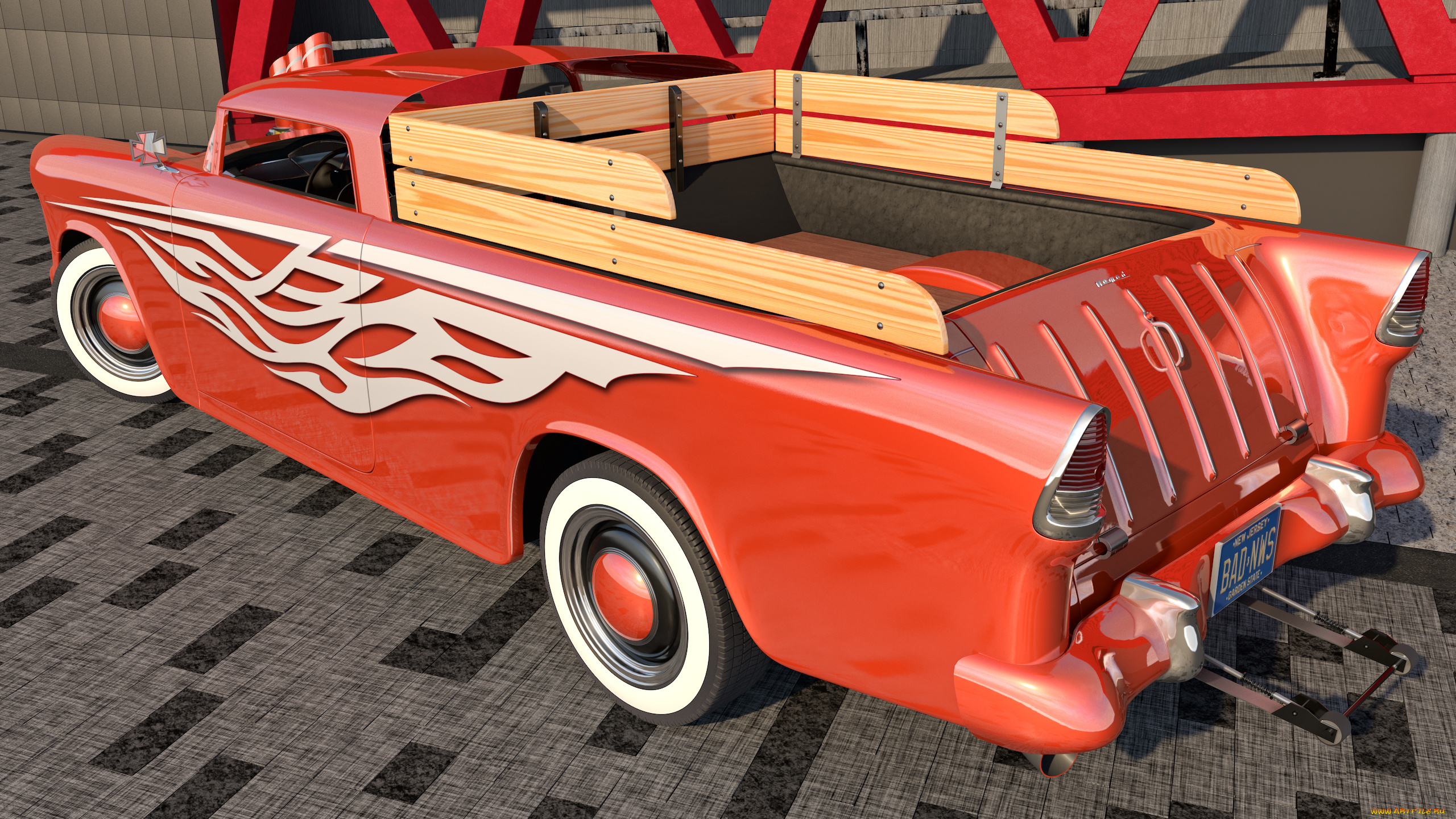 автомобили, 3д, bel, 1955, custom, nomad, air, chevrolet