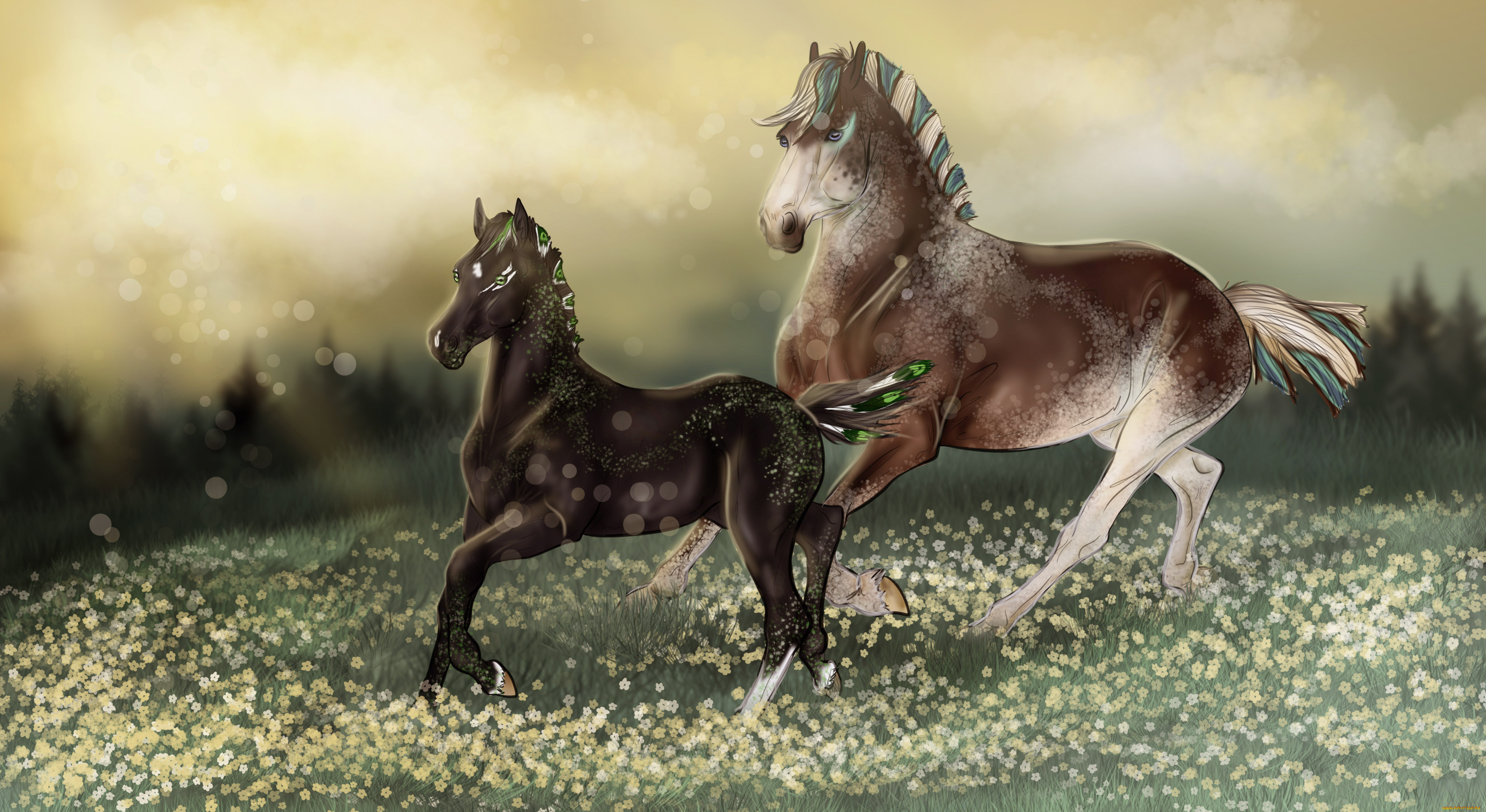 рисованные, животные, , лошади, лошади