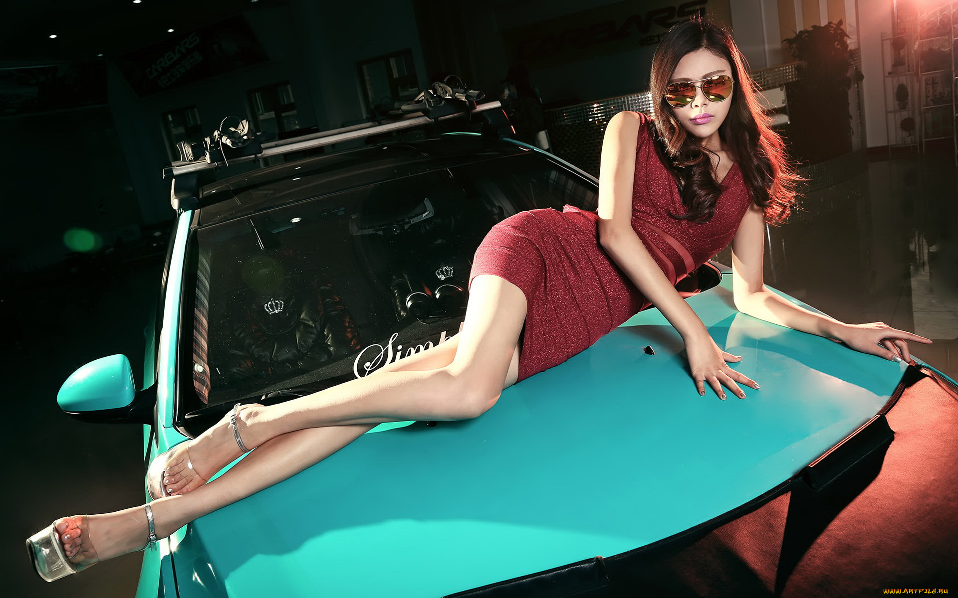 автомобили, -авто, с, девушками, взгляд, азиатка, девушка, фон, автомобиль