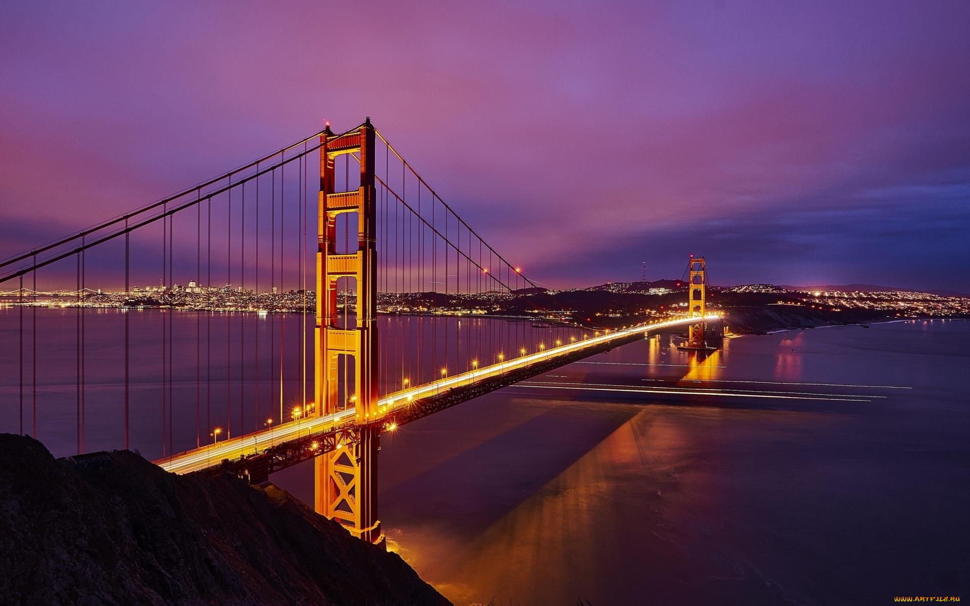 города, -, мосты, закат, вечер, город, огни, берега, река, мост