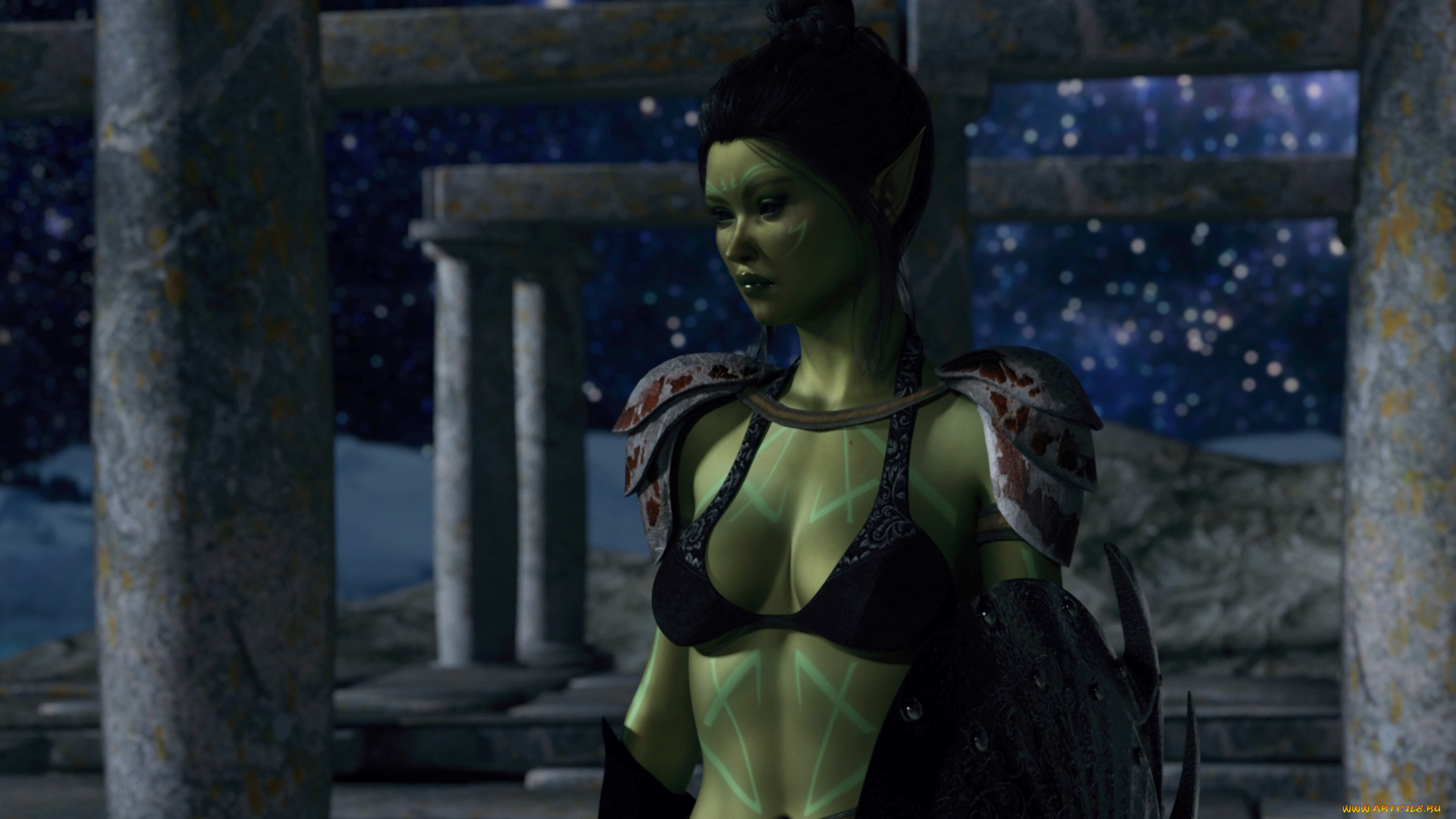 3д, графика, эльфы, , elves, девушка, взгляд, фон