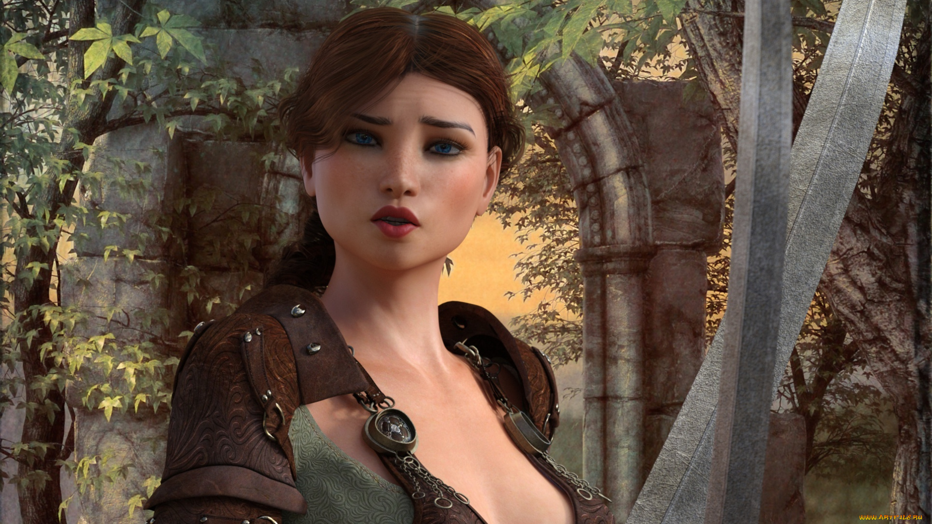 3д, графика, фантазия, , fantasy, девушка, взгляд, фон