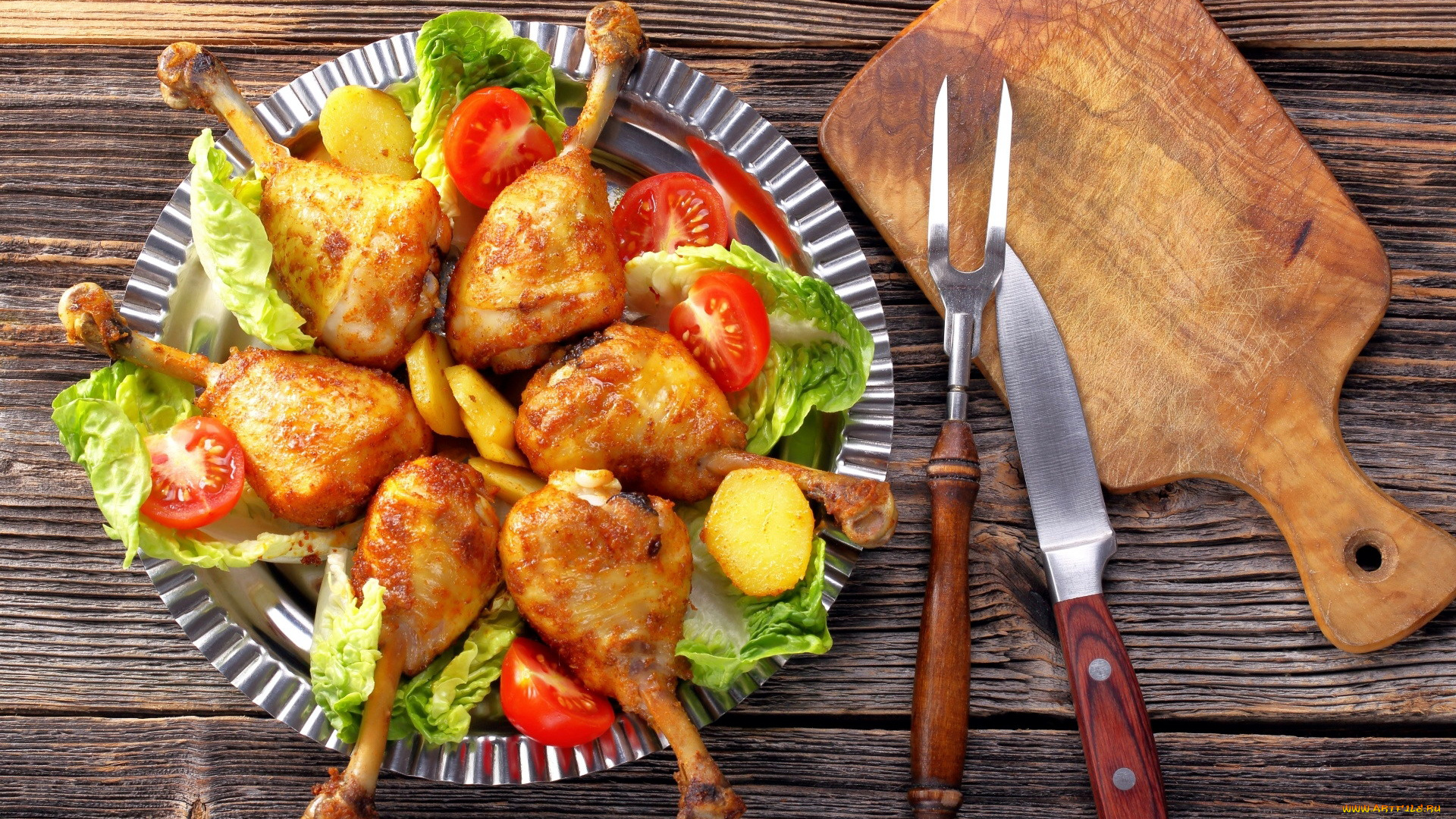 еда, мясные, блюда, ножки, куриные, помидоры, салат, аппетитные