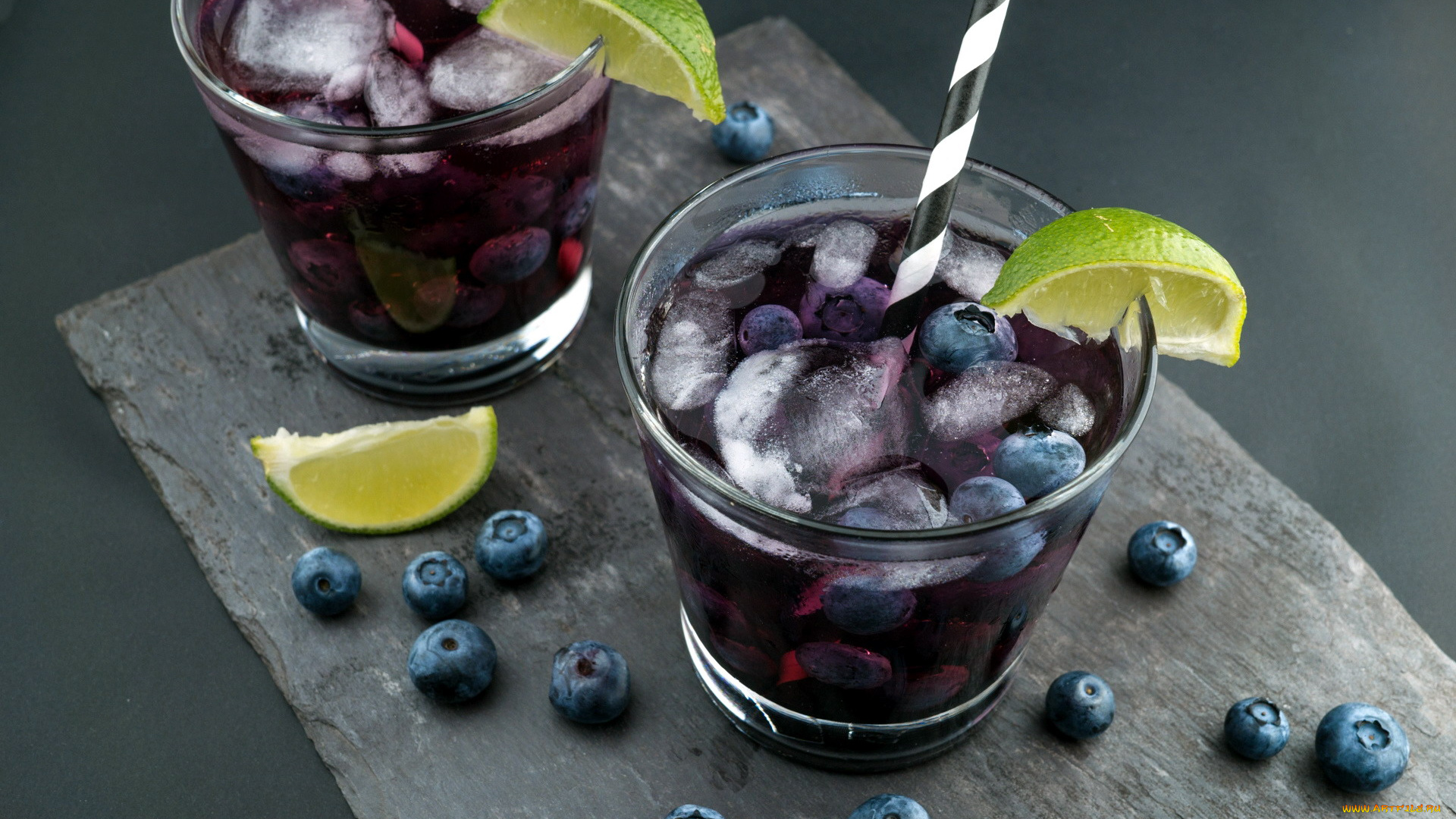 еда, напитки, черника, лайм, напиток, лед, стаканы