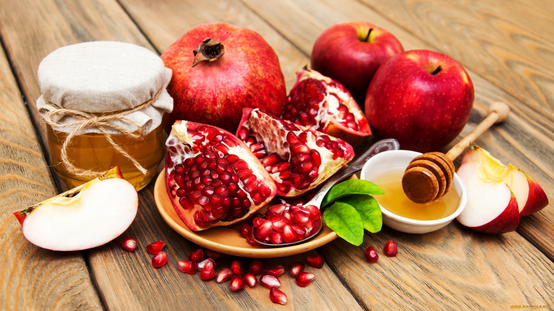 еда, разное, яблоки, зерна, гранат, мед