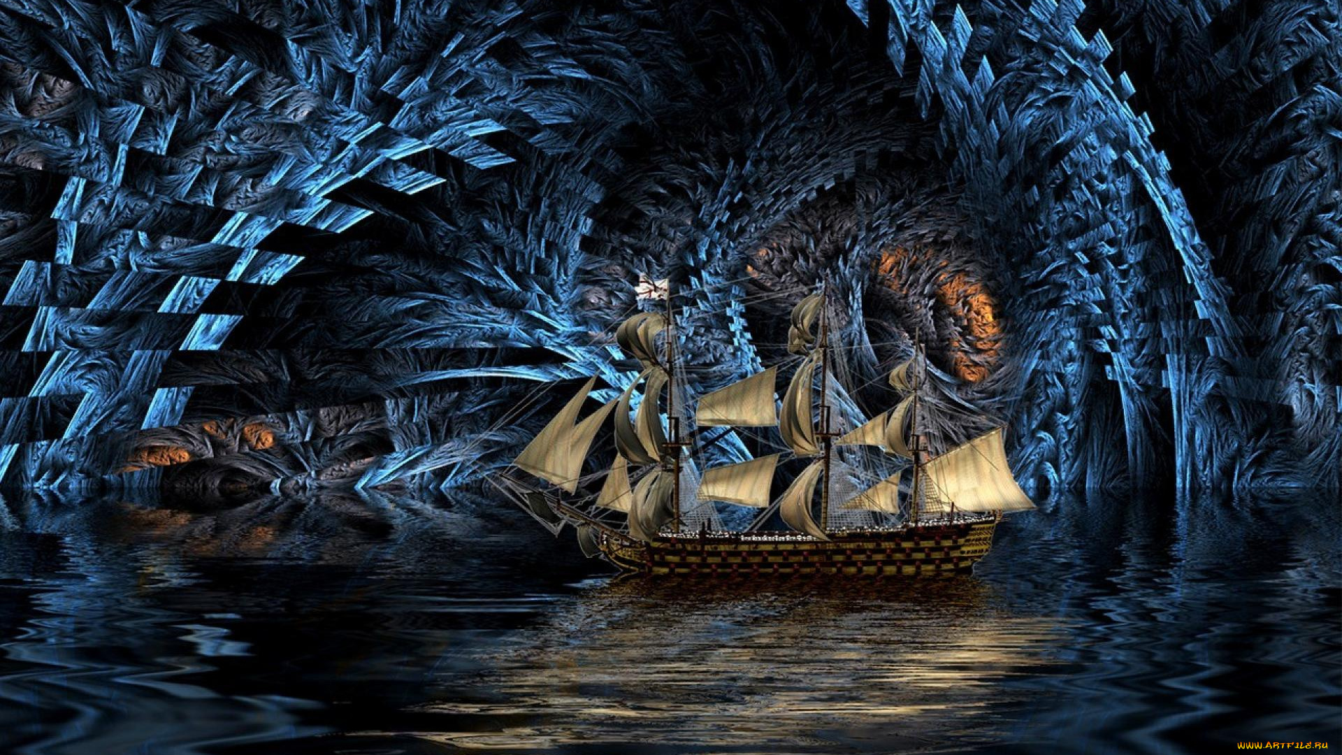 корабли, 3d, парусник