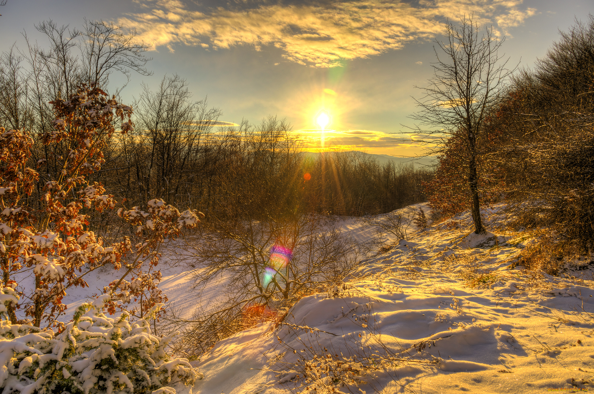 природа, зима, рассвет