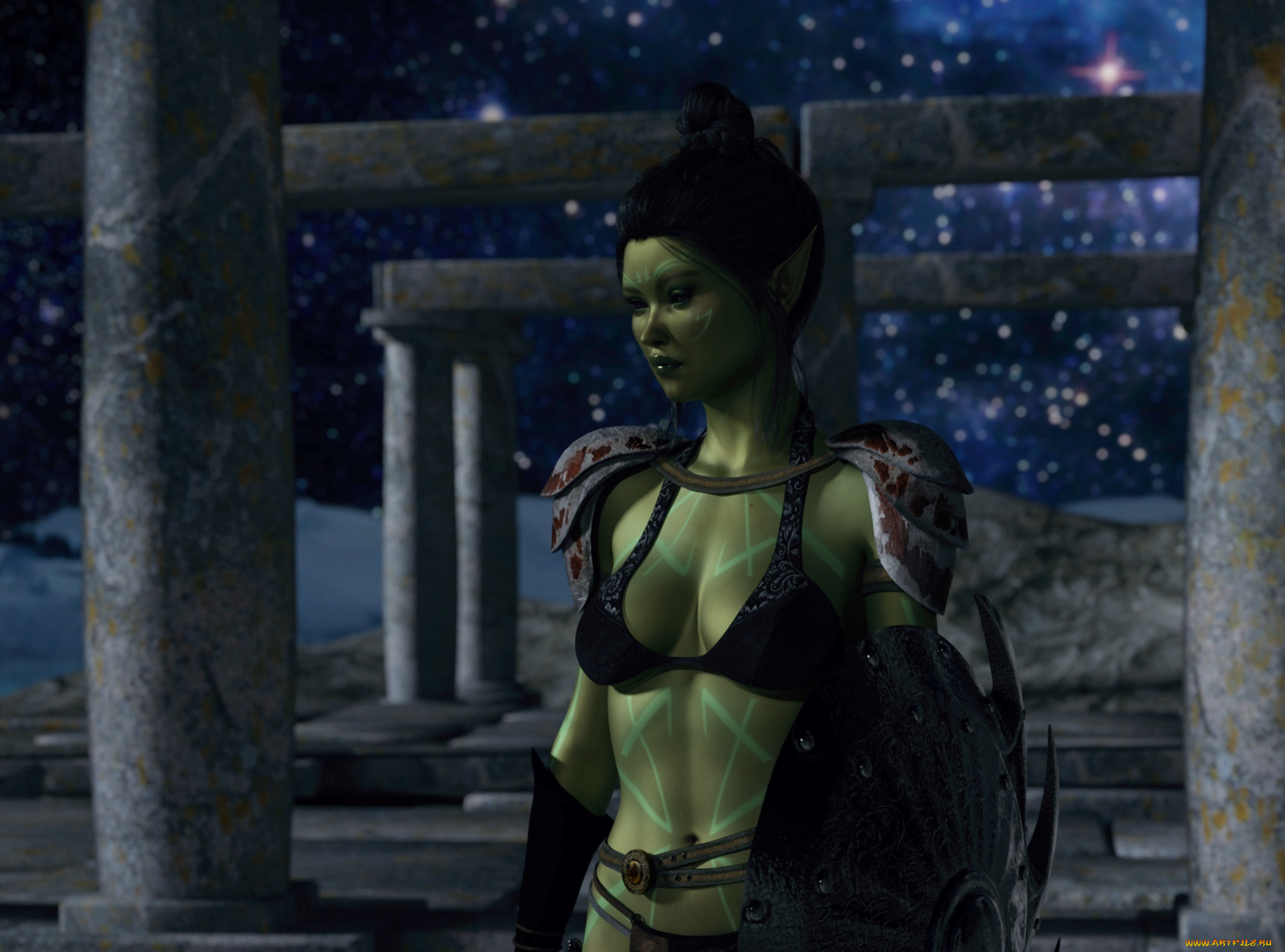 3д, графика, эльфы, , elves, девушка, взгляд, фон