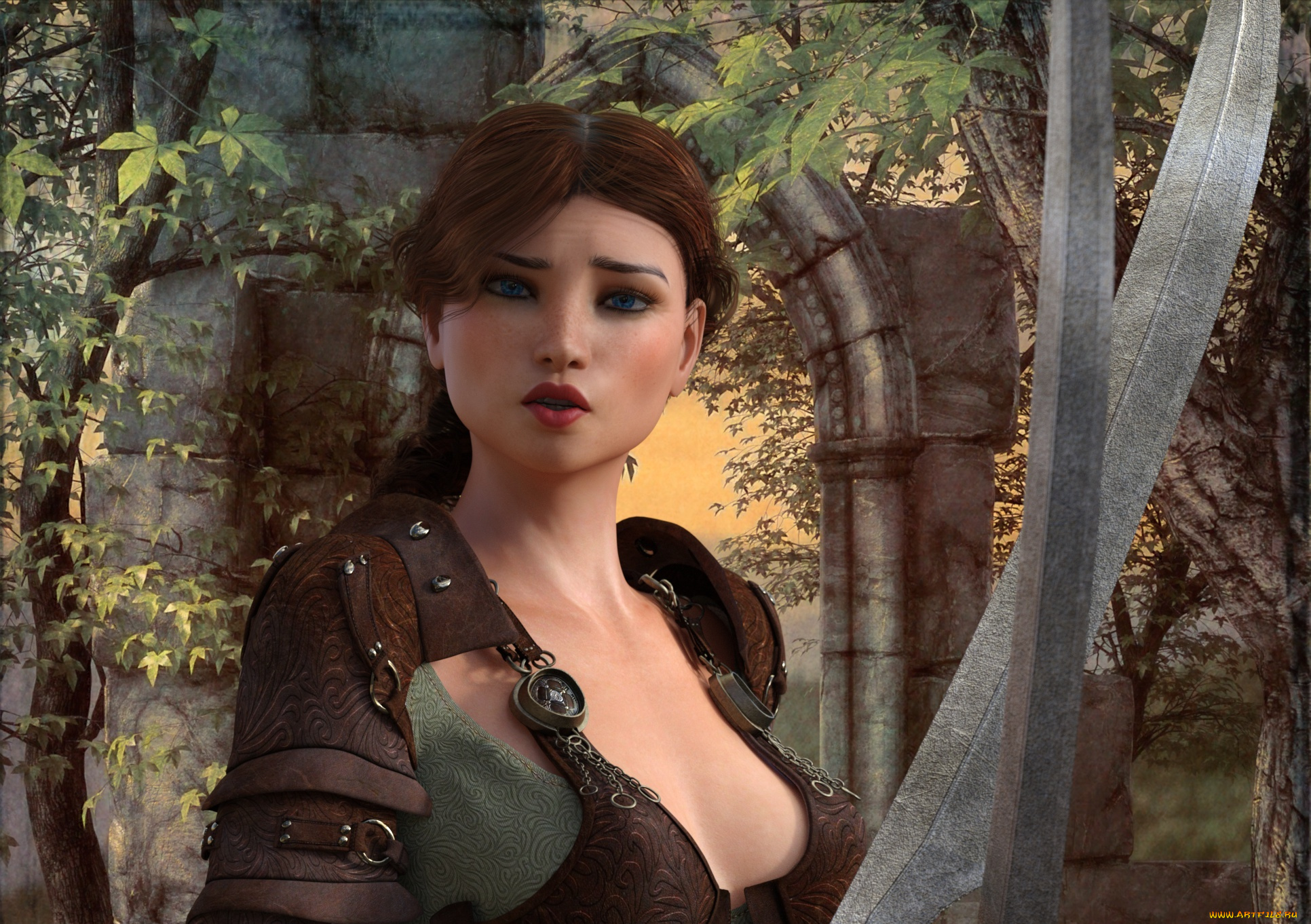 3д, графика, фантазия, , fantasy, девушка, взгляд, фон