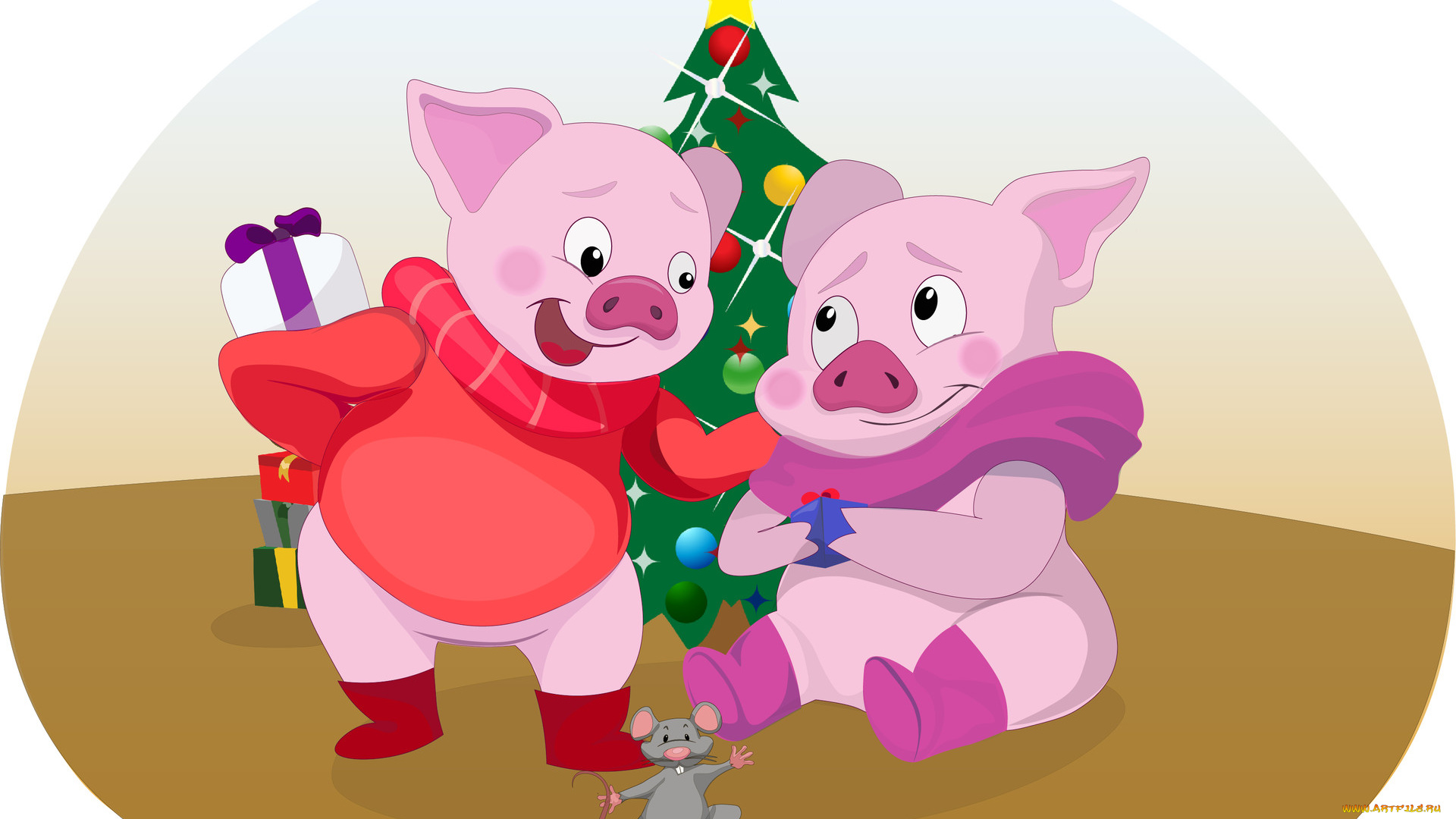 праздничные, векторная, графика, , новый, год, елка, фон, поросята