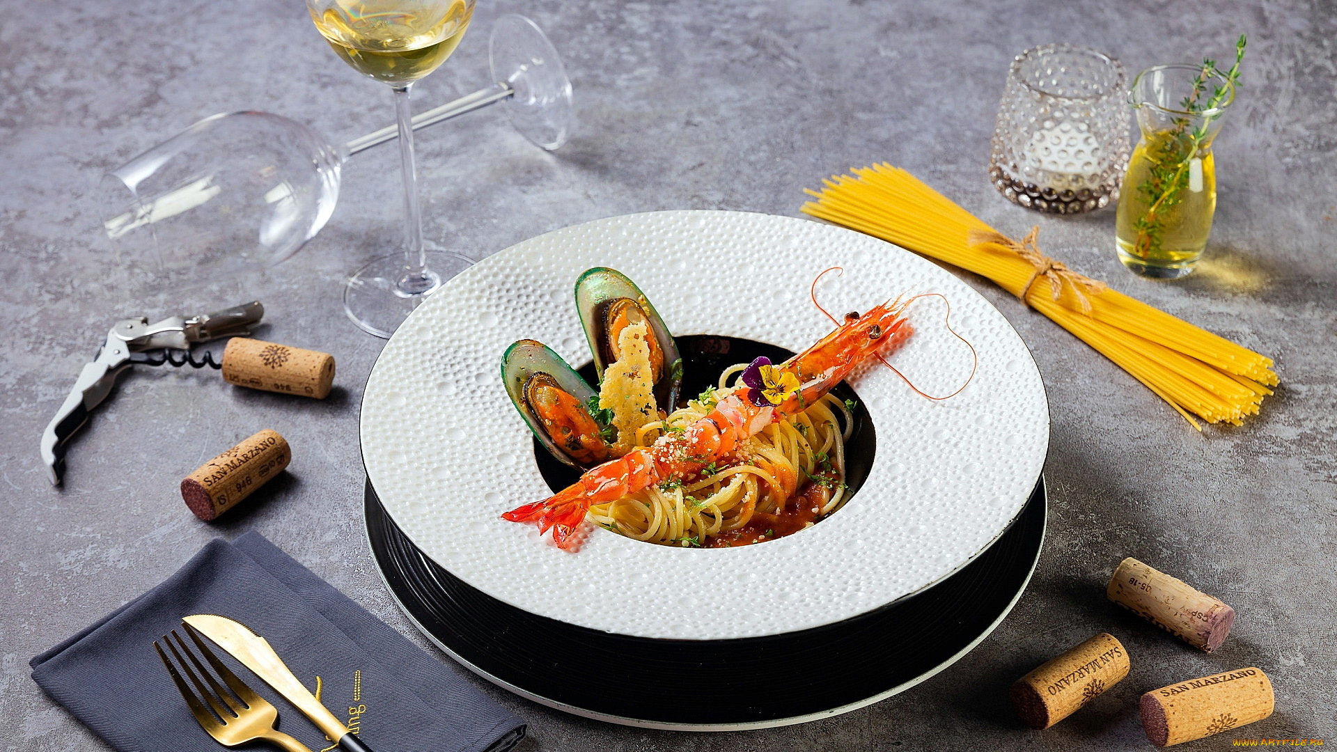 еда, рыбные, блюда, , с, морепродуктами, креветка, мидии