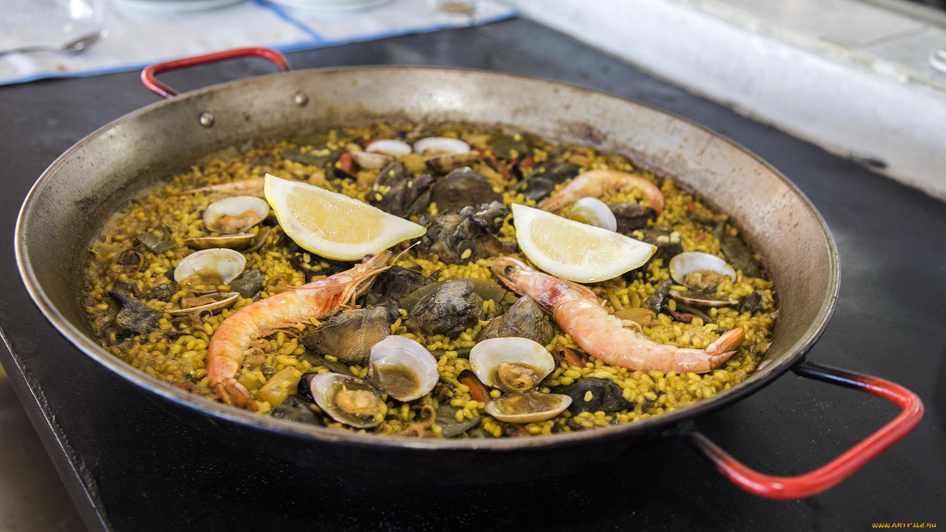 еда, рыбные, блюда, , с, морепродуктами, паэлья