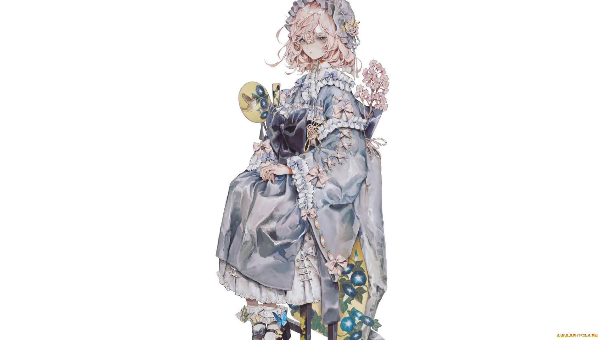 аниме, touhou, девочка, цветы, табуретка