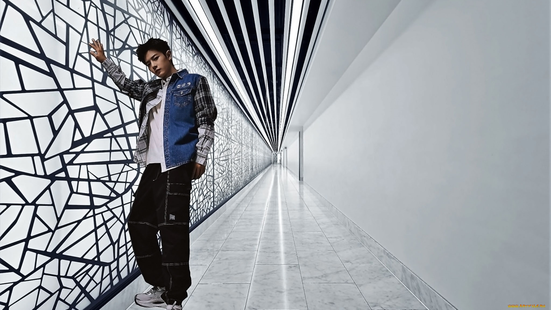 мужчины, xiao, zhan, актер, куртка, коридор