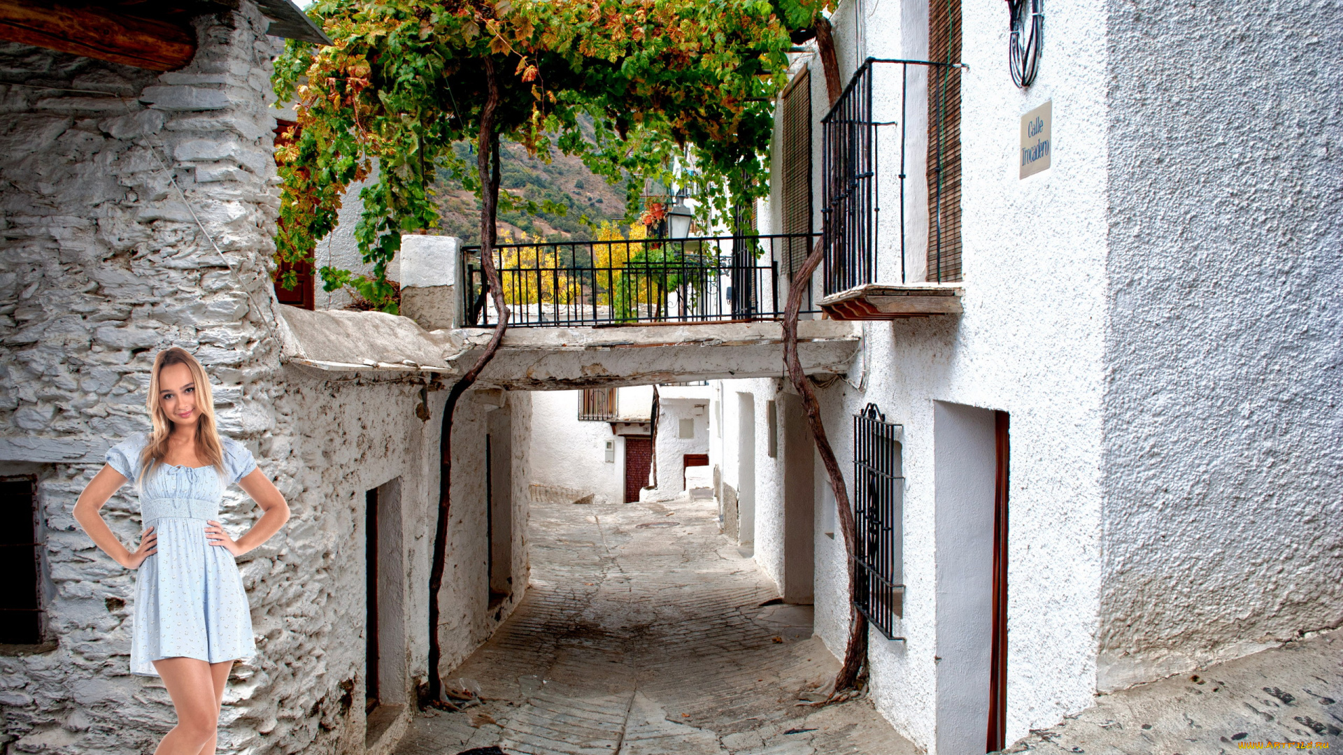 девушки, aimee, rox, узкая, улочка, балкон, платье