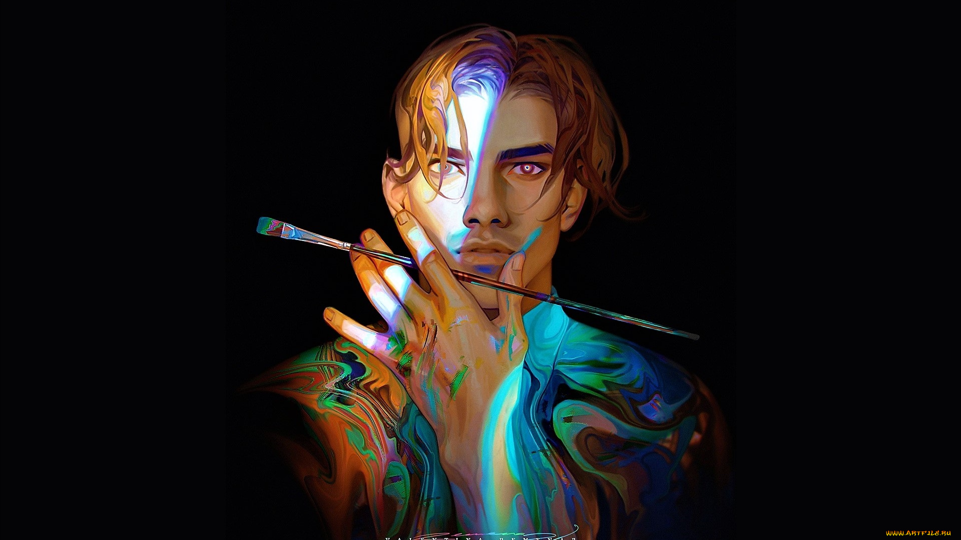 рисованное, valentina, remenar, парень, краски, художник, кисть