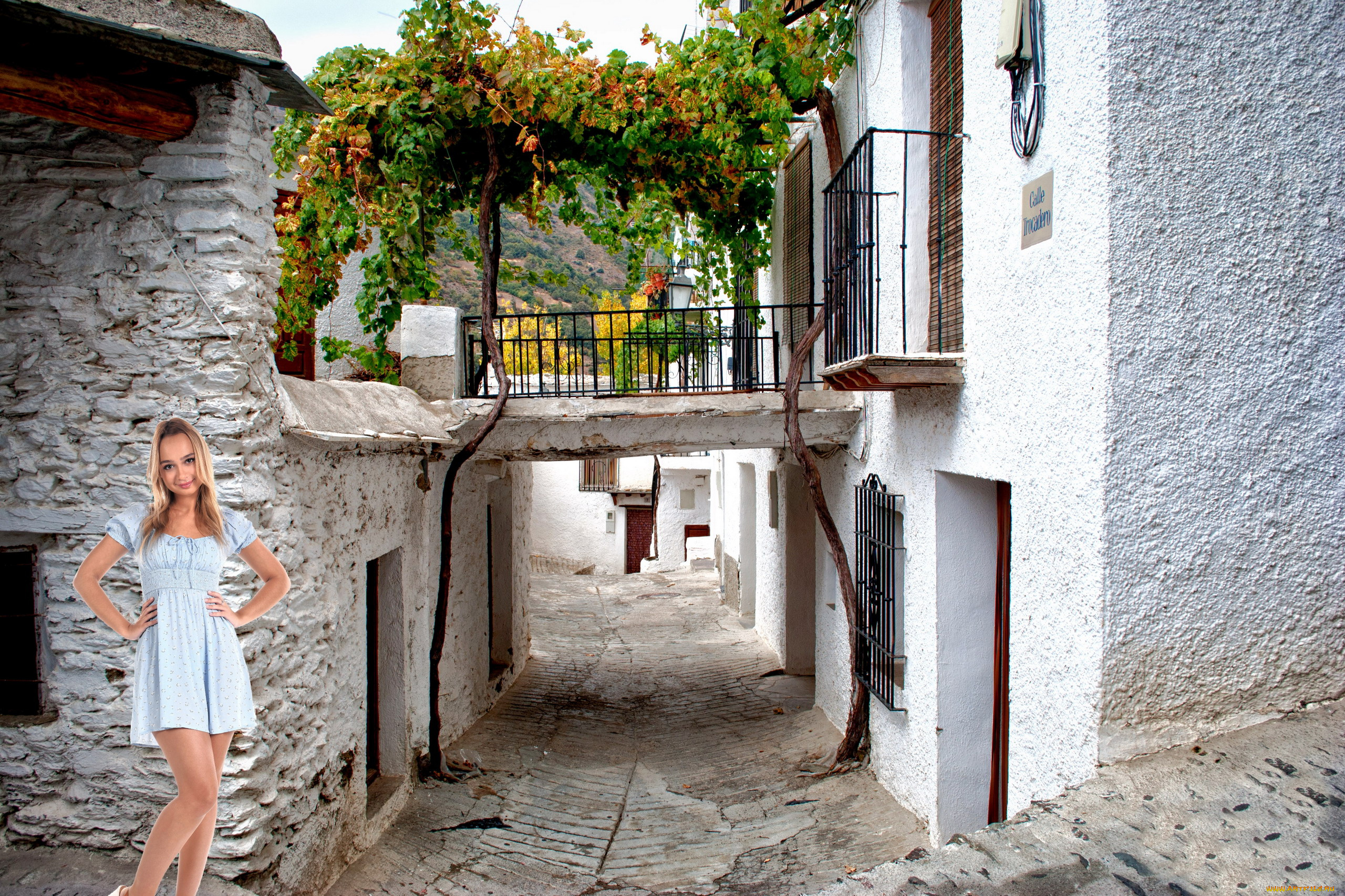 девушки, aimee, rox, узкая, улочка, балкон, платье