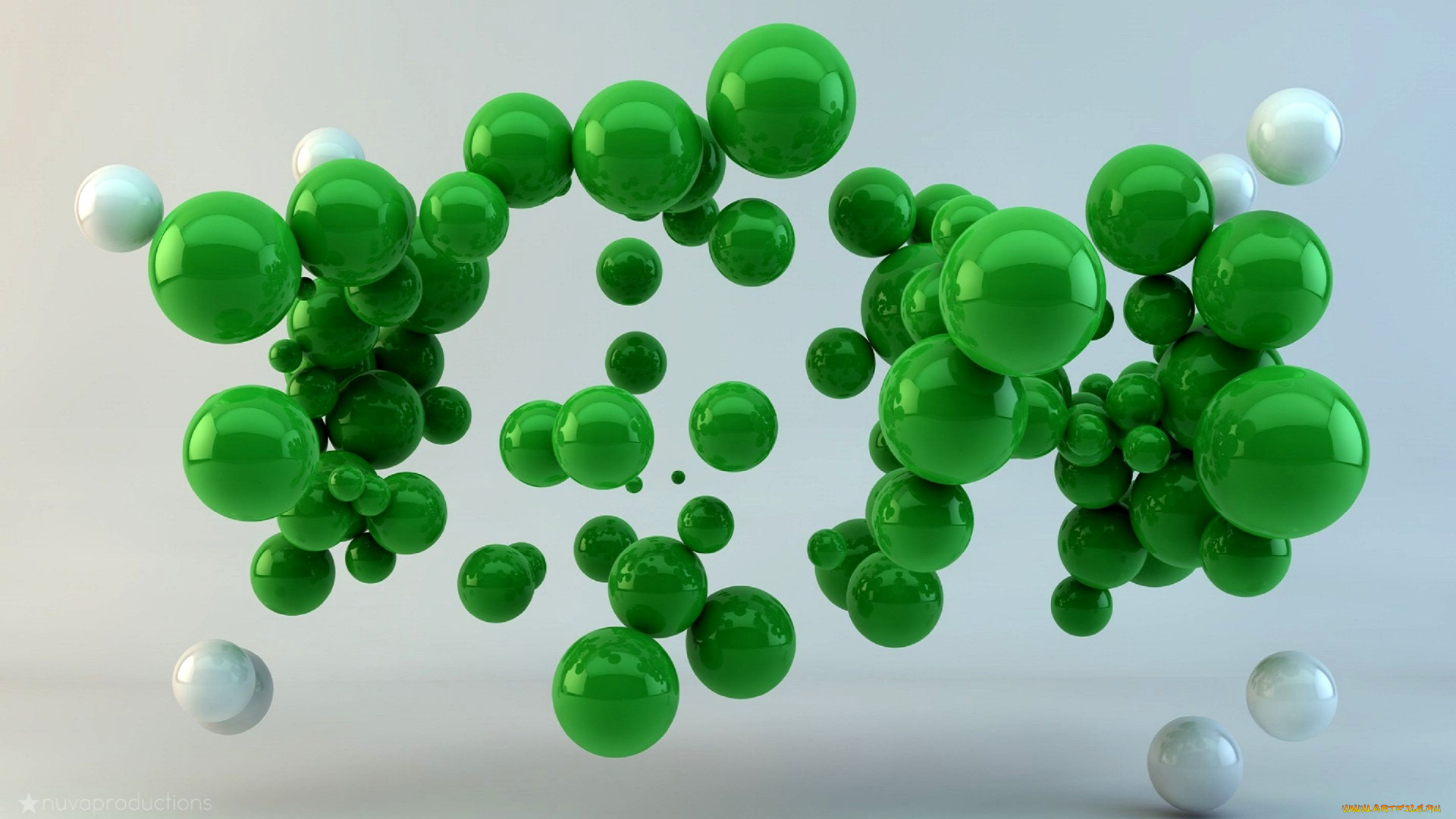 3д, графика, шары, , balls, шарики, зеленые, белые