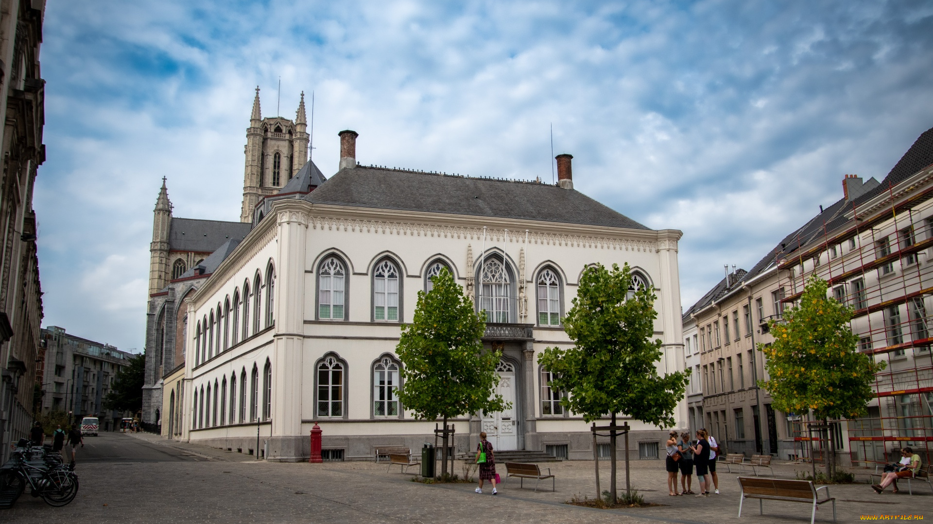 города, гент, , бельгия, улица, собор