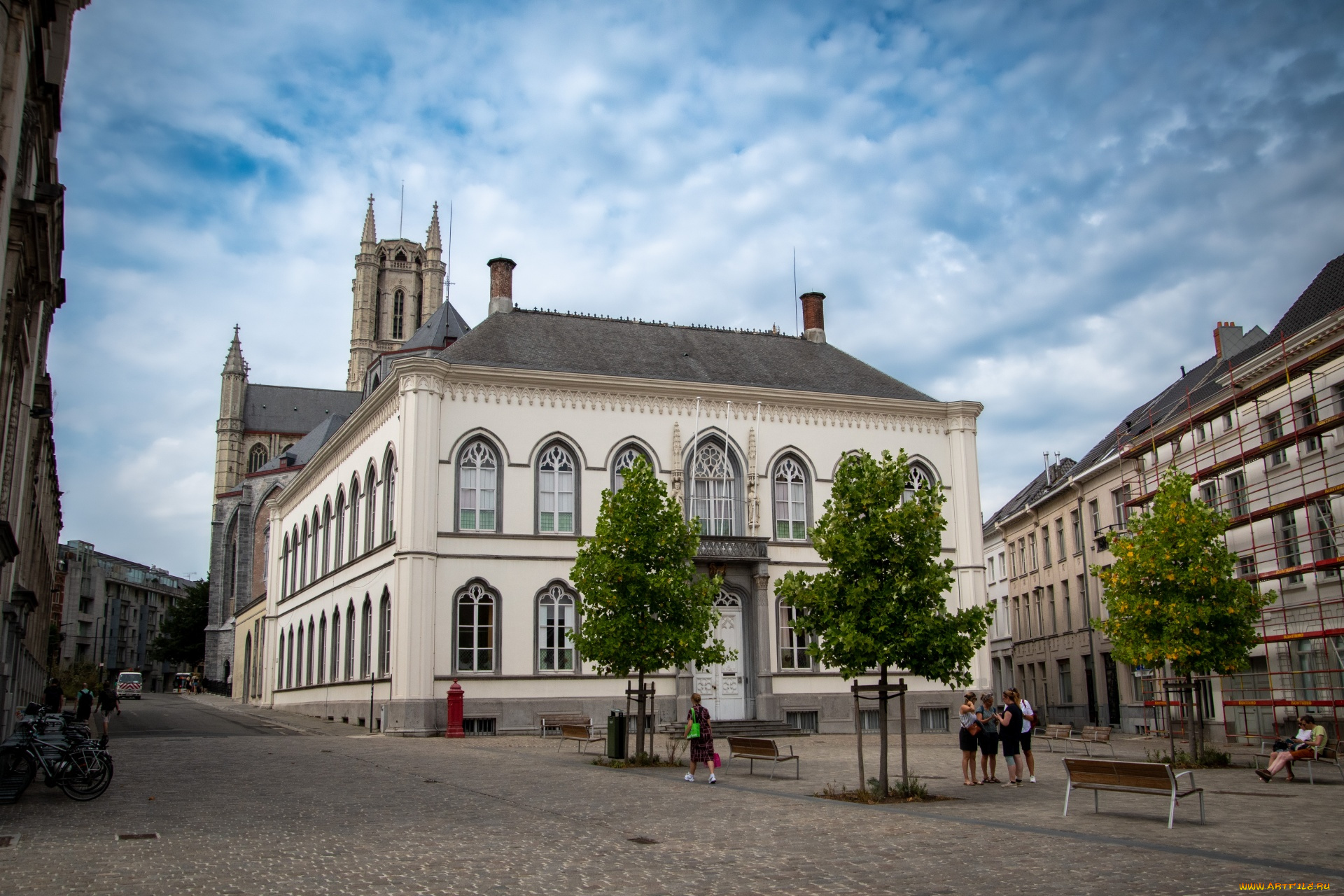 города, гент, , бельгия, улица, собор