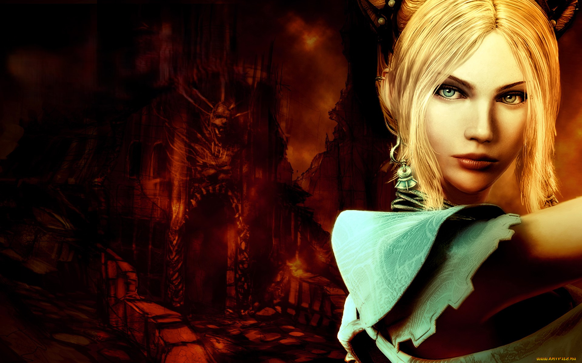 видео, игры, guild, wars, девушка, маг, стихийник, замок