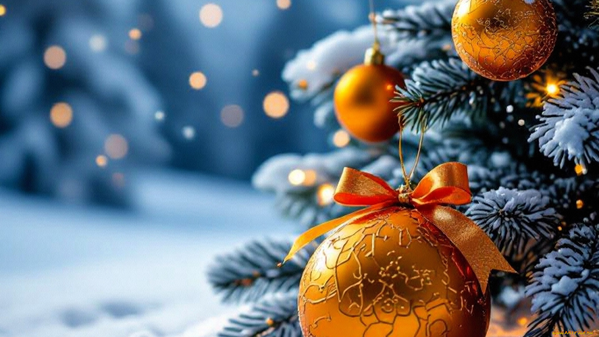 праздничные, украшения, ёлка, шары, снег, зима, блики