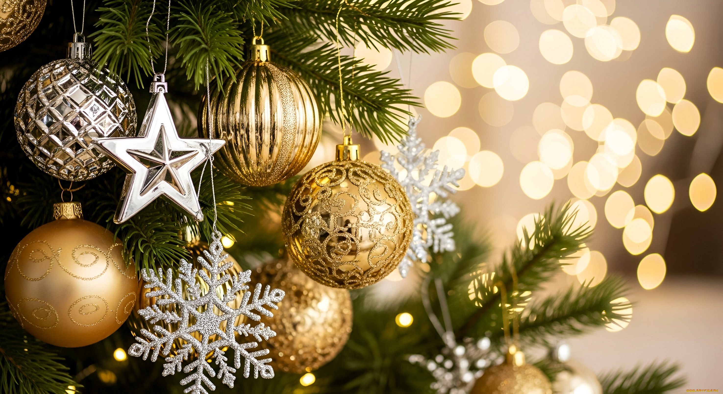 праздничные, украшения, ёлка, блики