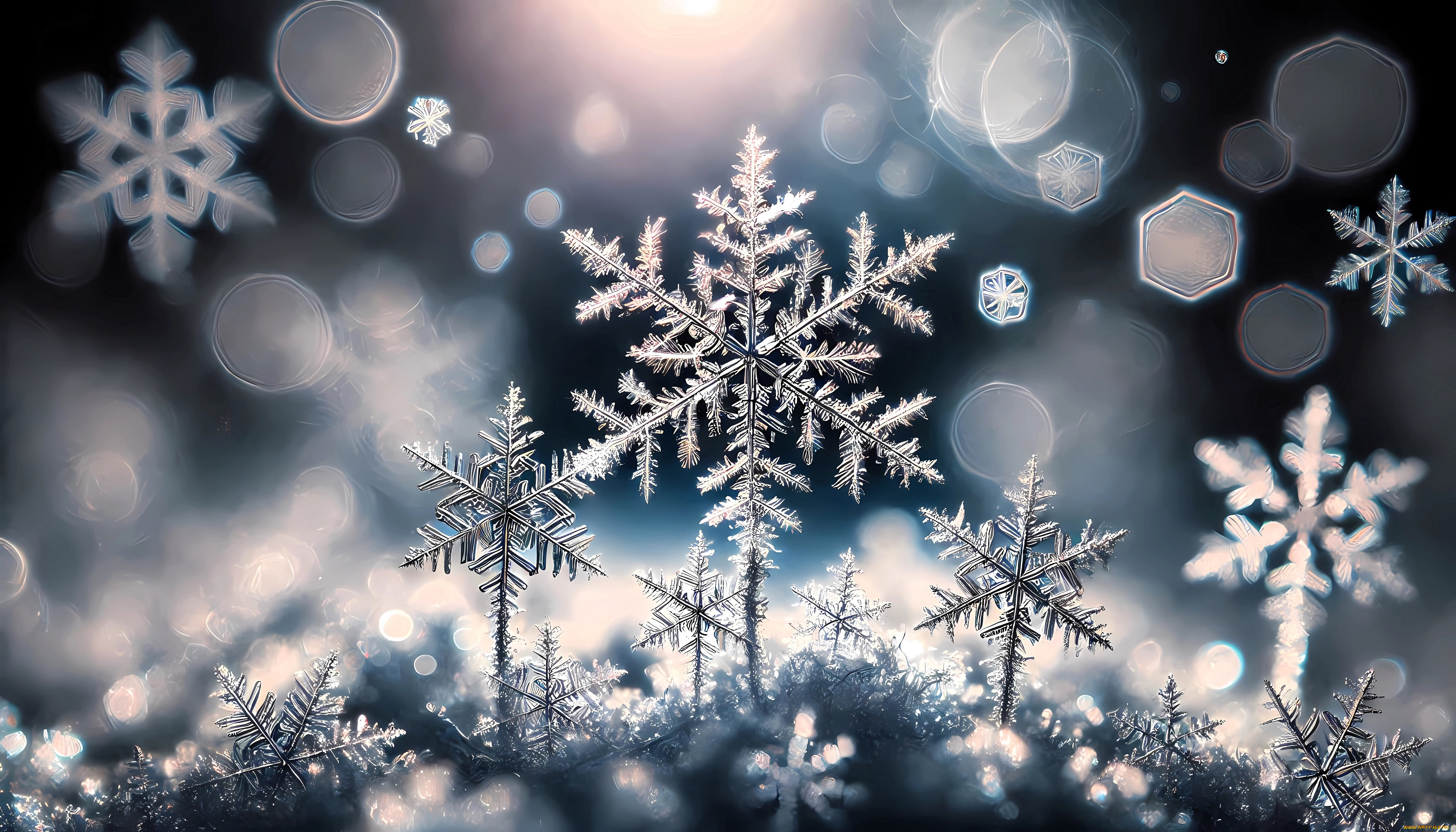 праздничные, снежинки, и, звёздочки, снежинки, блики