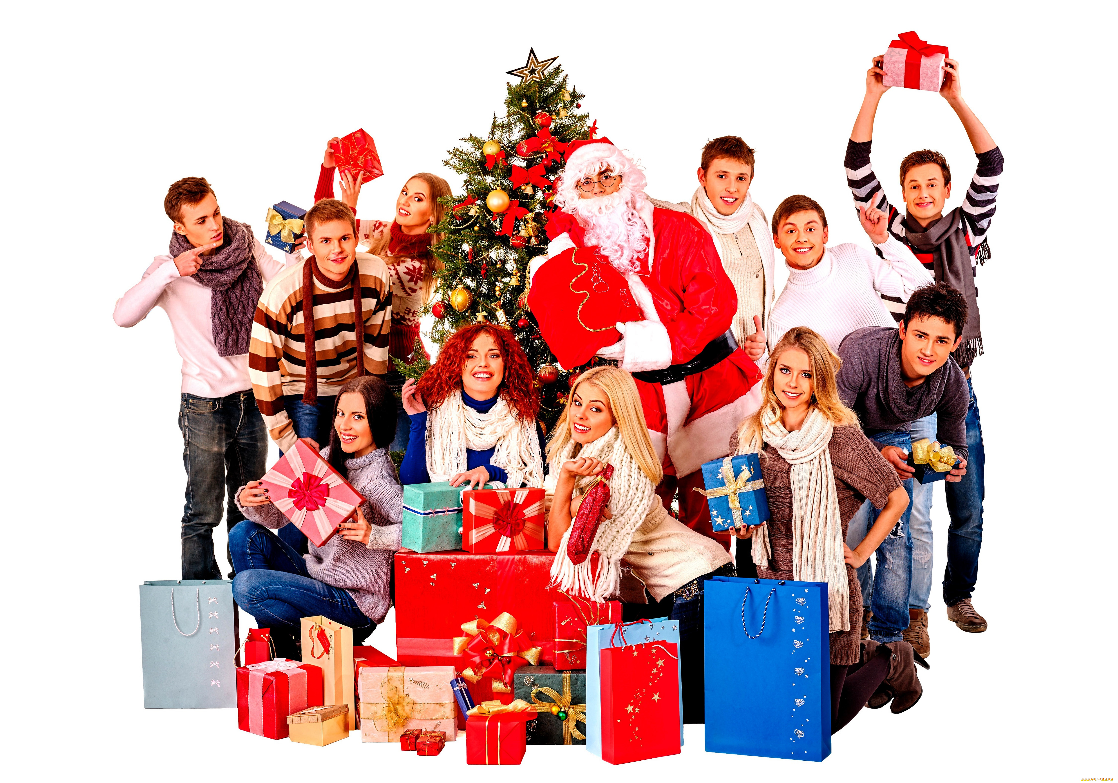 праздничные, дед, мороз, , санта, клаус, санта, клаус, люди, подарки, ёлка