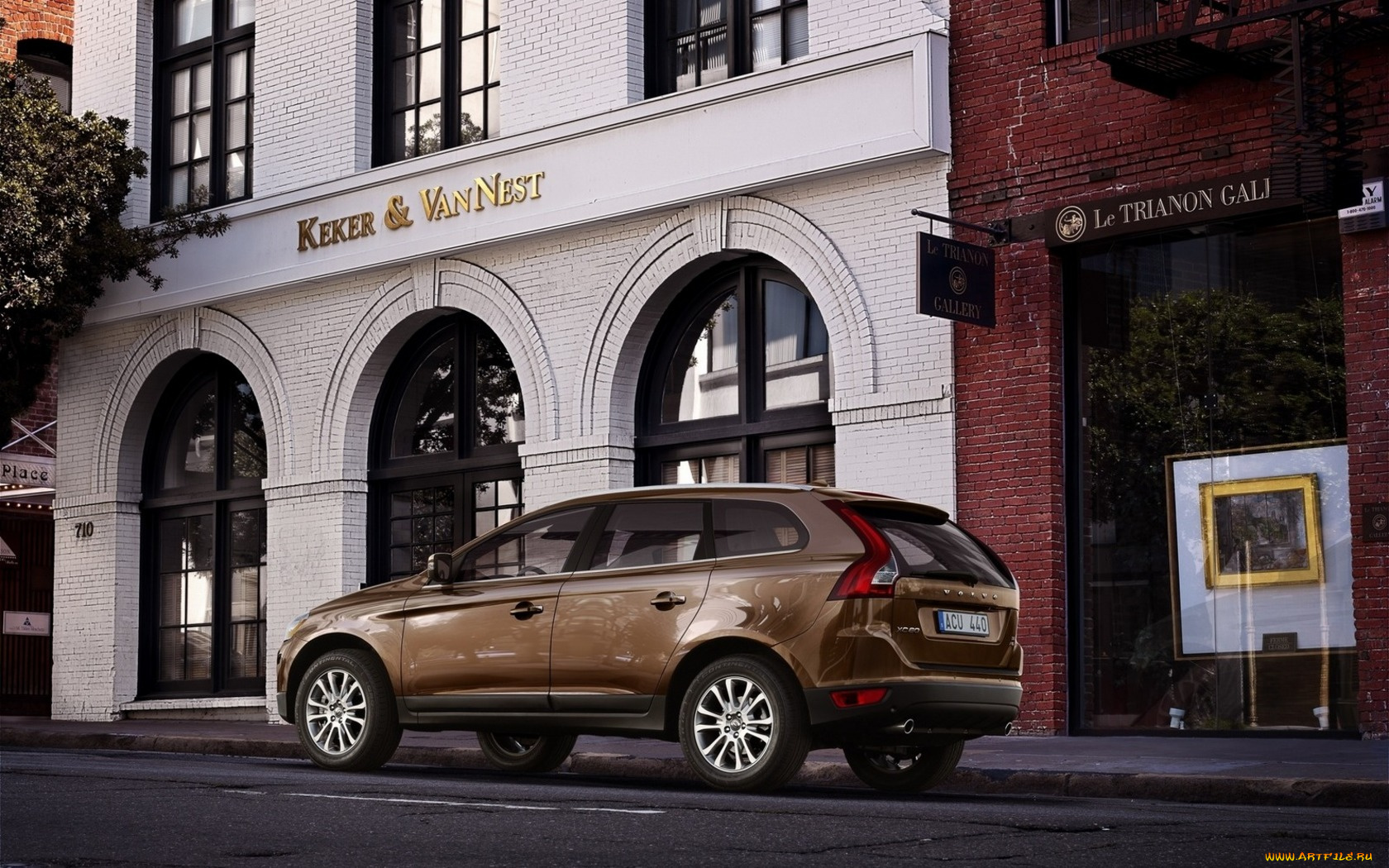 volvo, xc60, автомобили, улица, джип, коричневый, витрины, здания